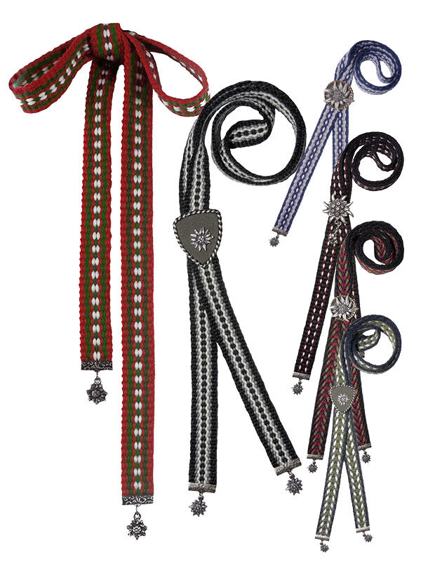 Trachtenkrawatte-Trachtenband-Binder-schwarz-rot-blau-grün-front Trachtenkrawatte-Trachtenband-Binder-schwarz-rot-blau-grün-front