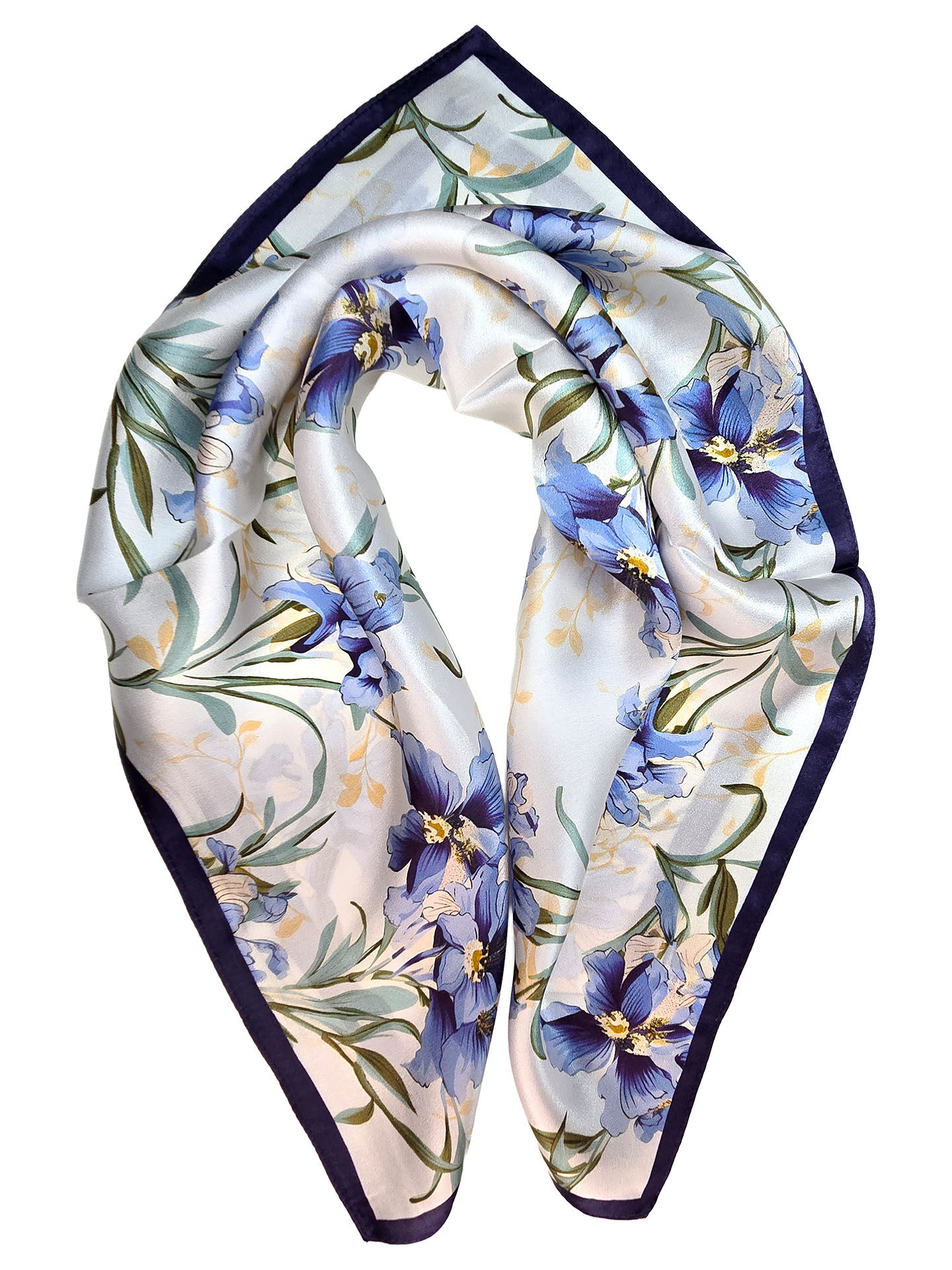 Seidenhalstuch Iris Damen Nickituch 100% Seide Hellblau-Marine