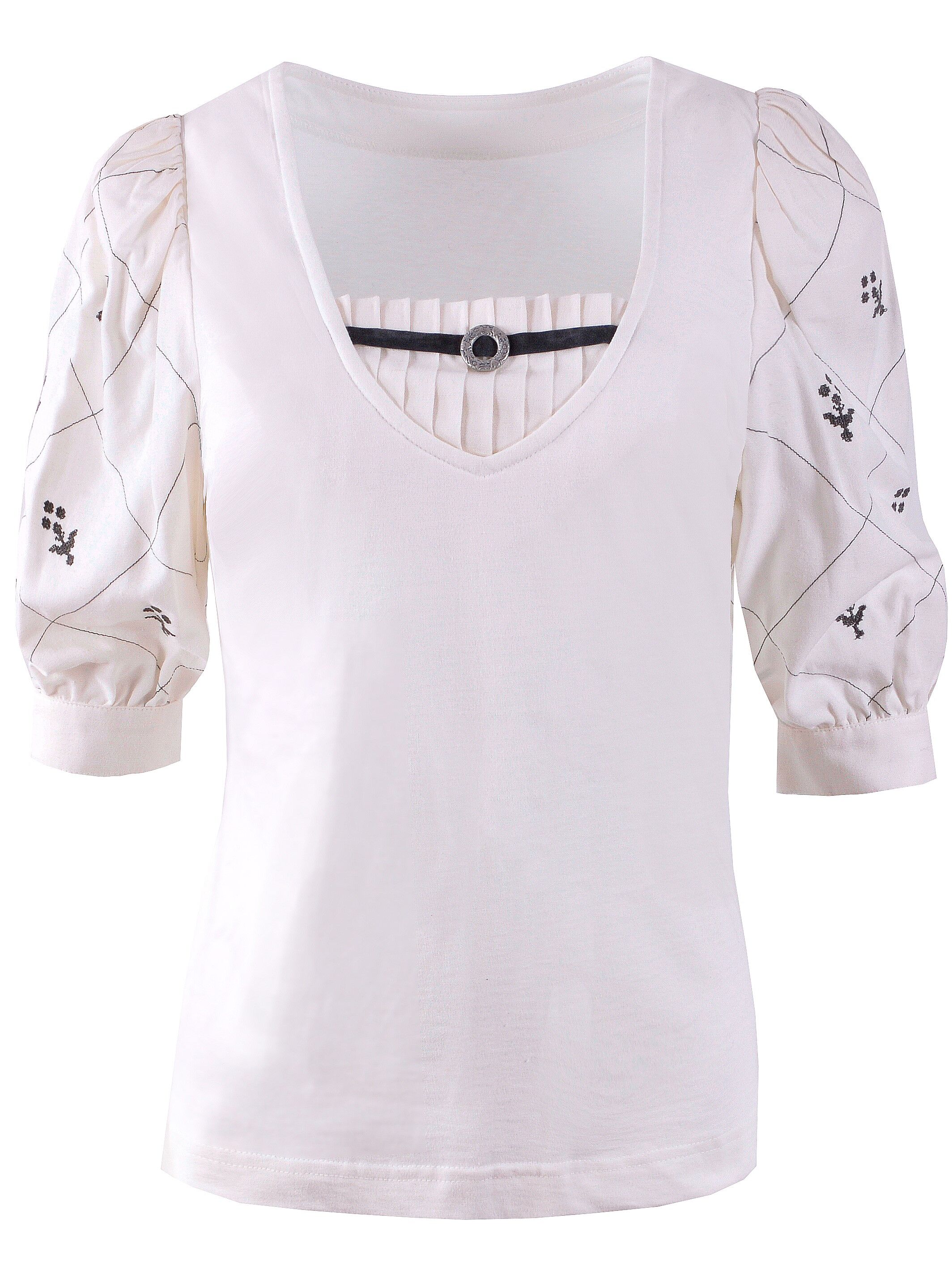 Trachtenshirt Damen T-Shirt Spitze + Puffärmel Creme Trachtenshirt Damen T-Shirt Spitze + Puffärmel Creme