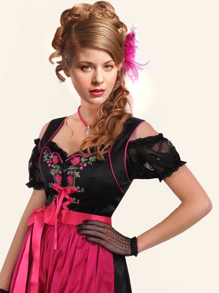 PREMIUM Designer-Dirndl Seidendirndl - festliches Midi-Dirndl Schwarz-Pink PREMIUM Designer-Dirndl Seidendirndl - festliches Midi-Dirndl Schwarz-Pink
