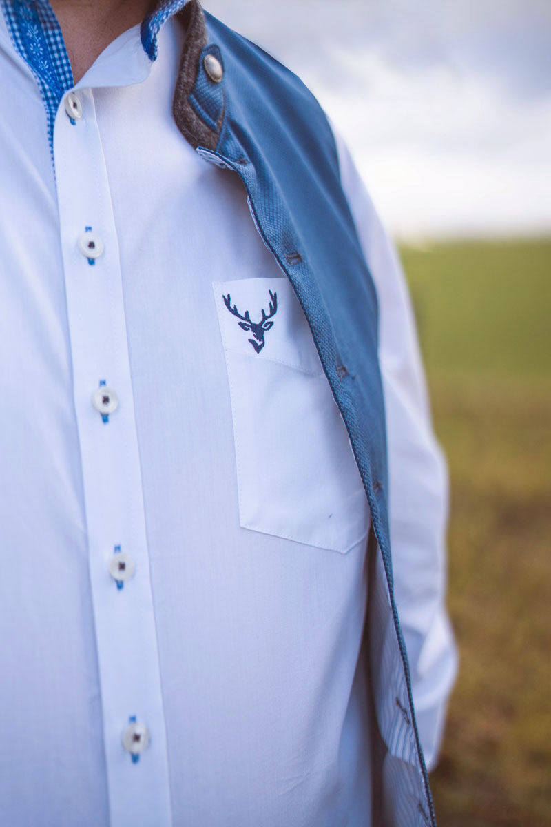 Trachtenhemd Weiß/Blau SLIMFIT Stehkragen Trachtenhemd Weiß/Blau SLIMFIT Stehkragen