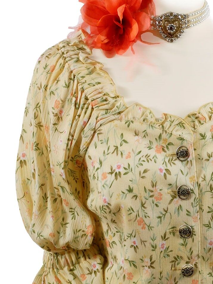 Trachtenbluse Damen Kurzarm Rüschen Miederbluse Blumen Gelb Trachtenbluse Damen Kurzarm Rüschen Miederbluse Blumen Gelb