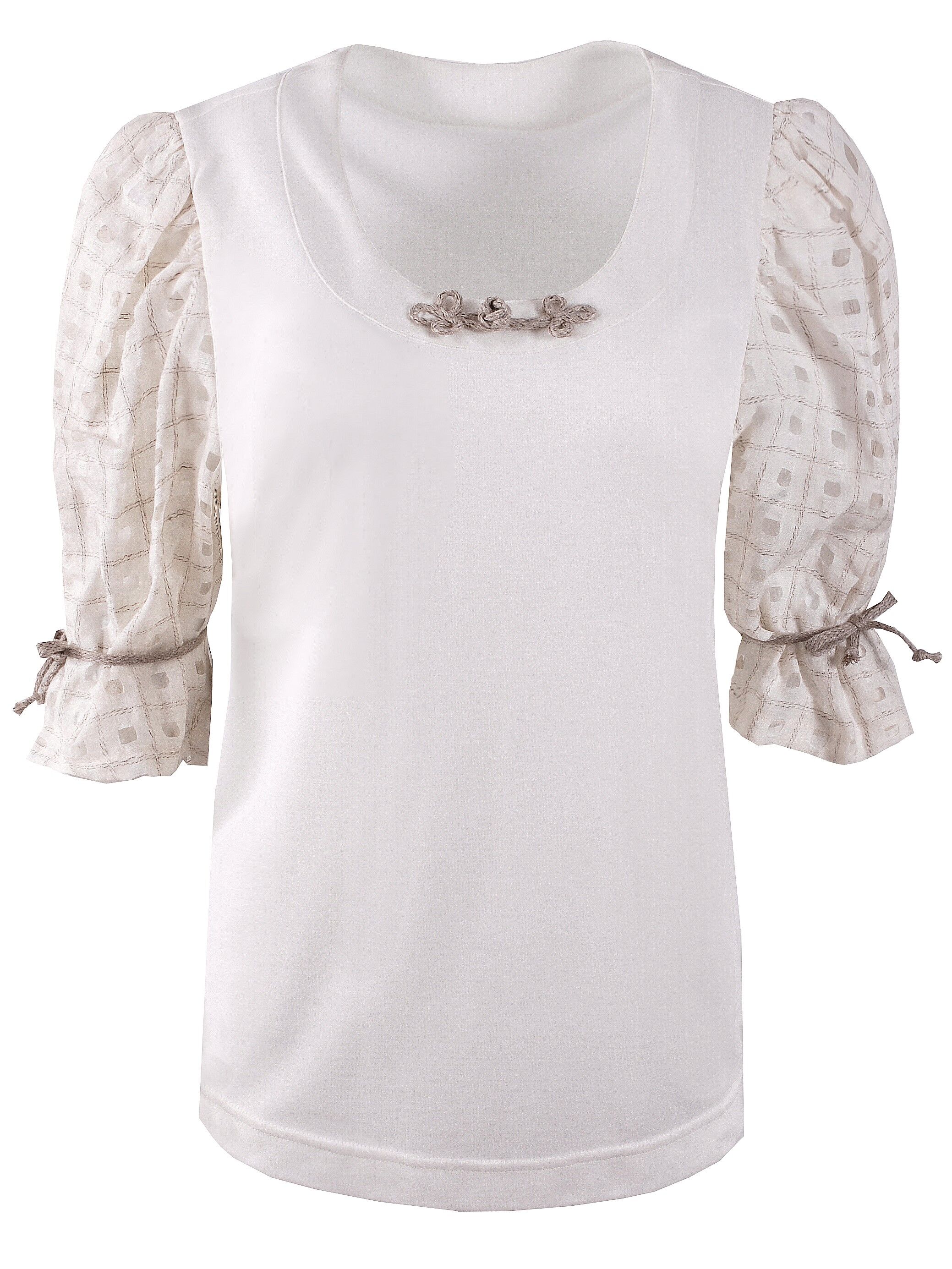 Trachtenshirt Damen T-Shirt Spitze + Organza-Ärmel Creme Trachtenshirt Damen T-Shirt Spitze + Organza-Ärmel Creme