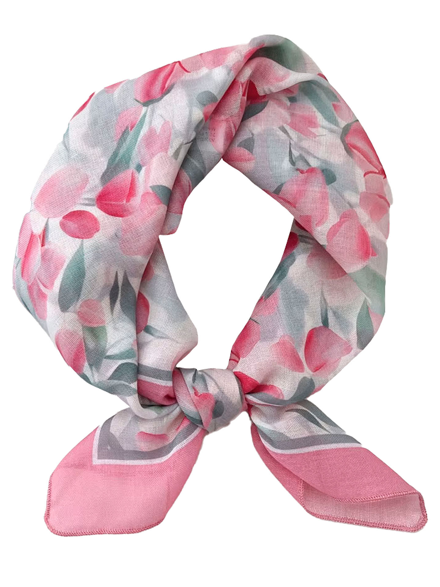 Trachtenhalstuch Nickituch Tulpen-Dessin Rosa + Grün