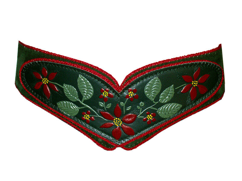 Trachtengürtel Leder Blumen handbemalt Grün-Rot  (L) 
