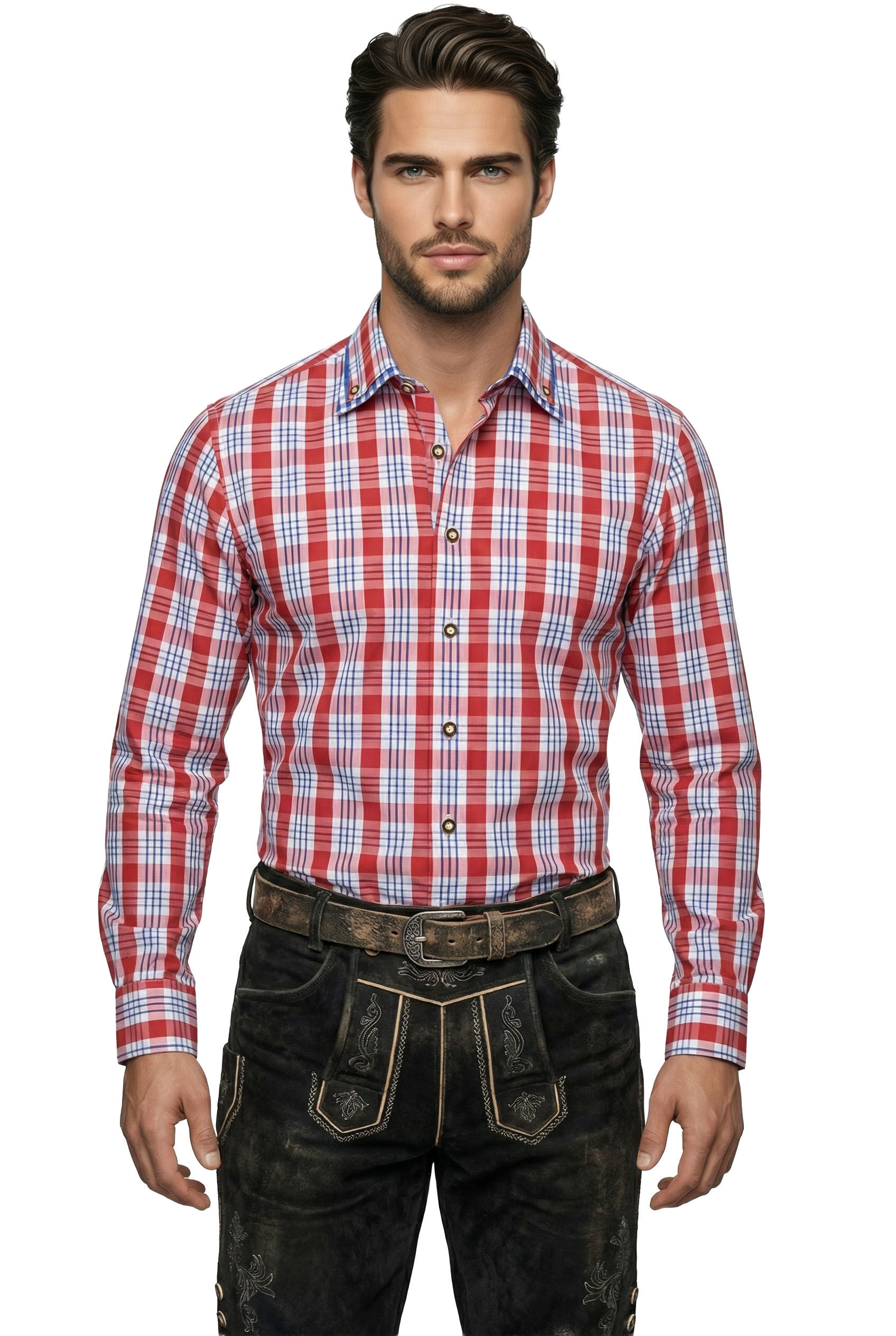 FIRST CLASS ARIDO Trachtenhemd Rot SLIMFIT kariert