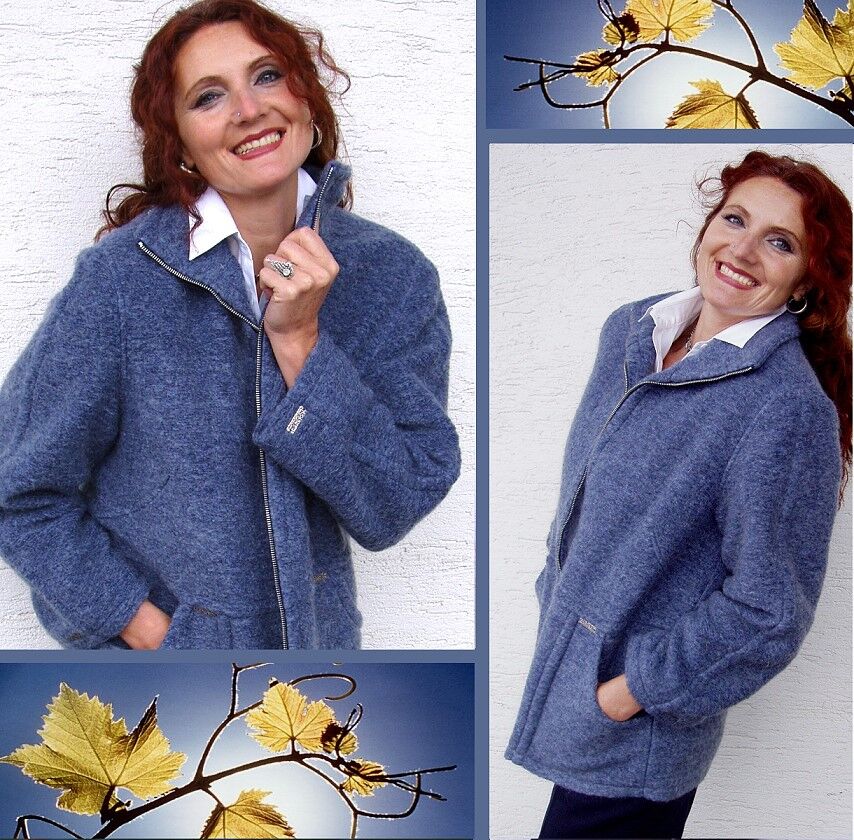 PREMIUM Trachtenjanker Mohair Outdoor-Jacke Damen Anthrazit + Blau