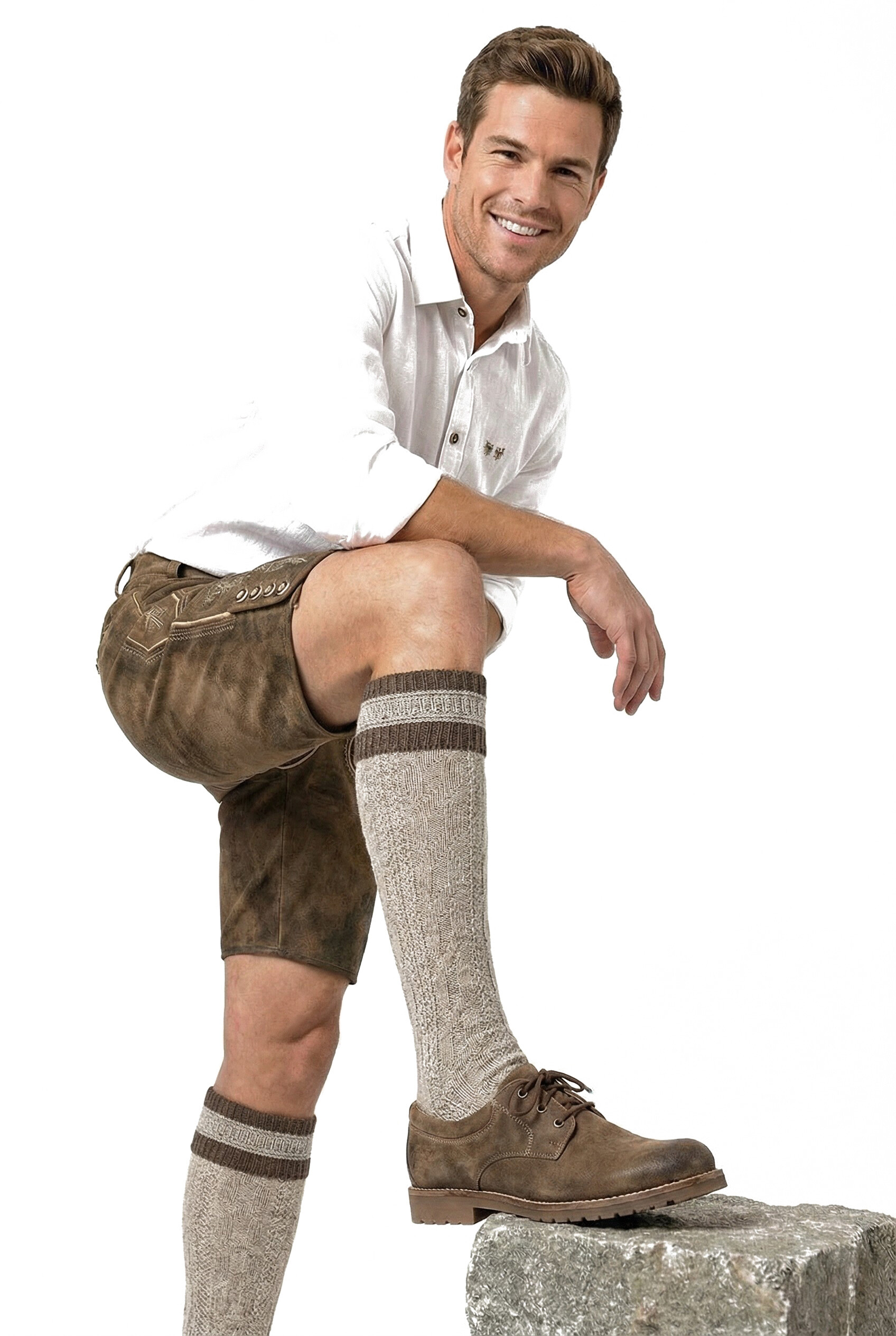 Trachtenstrümpfe Kniestrumpf Herren lang Beige Wolle Leinen Trachtenstrümpfe Kniestrumpf Herren lang Beige Wolle Leinen