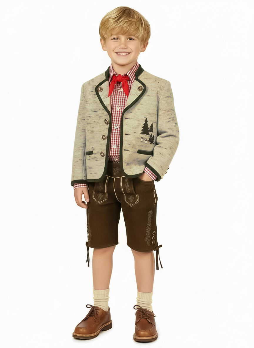 Trachtenjacke Jungen/Buben 100% Merinowolle Tannen Natur-Grün