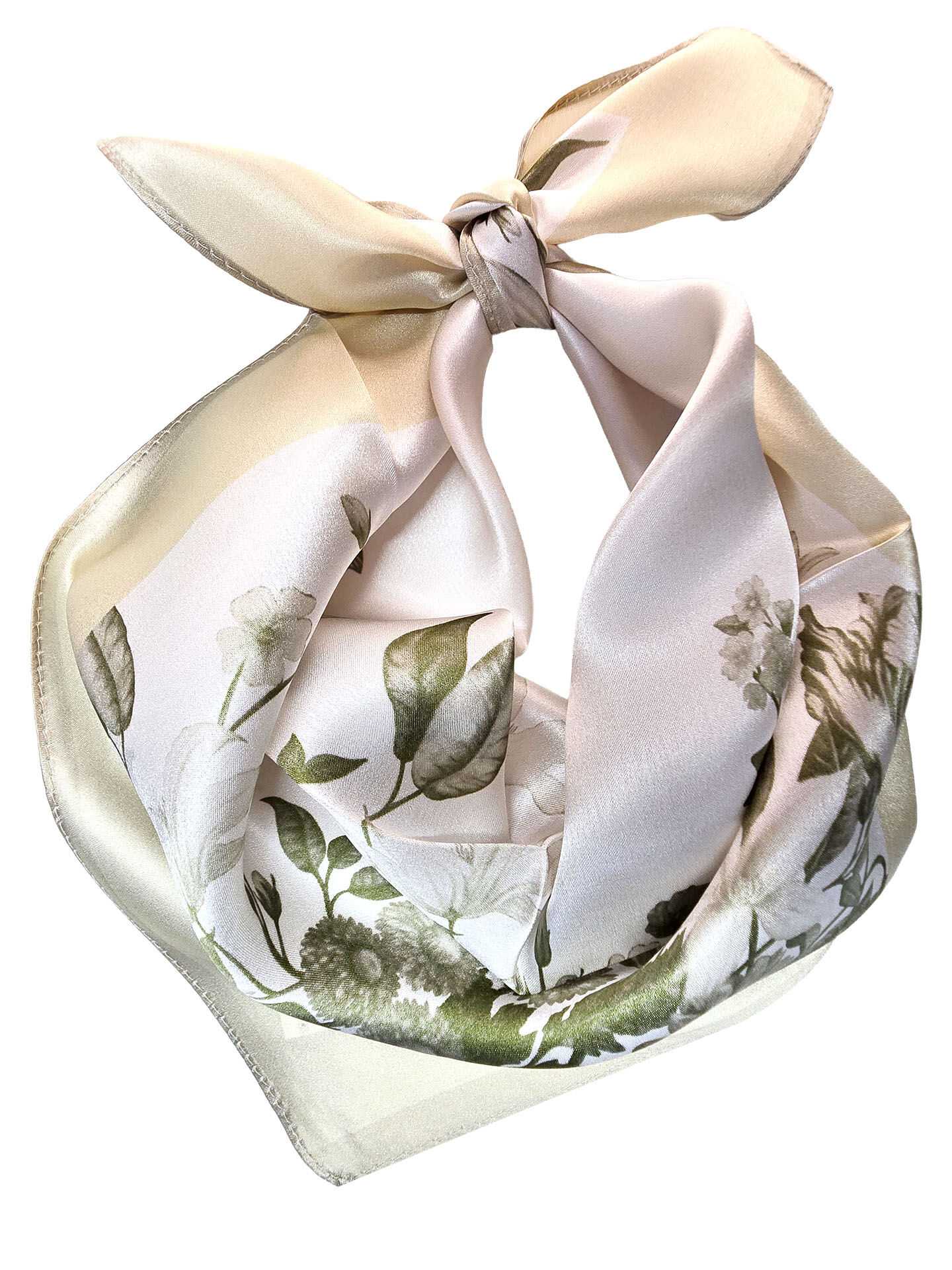 Seidenhalstuch Flowermix Damen Nickituch 100% Seide Beige Grün