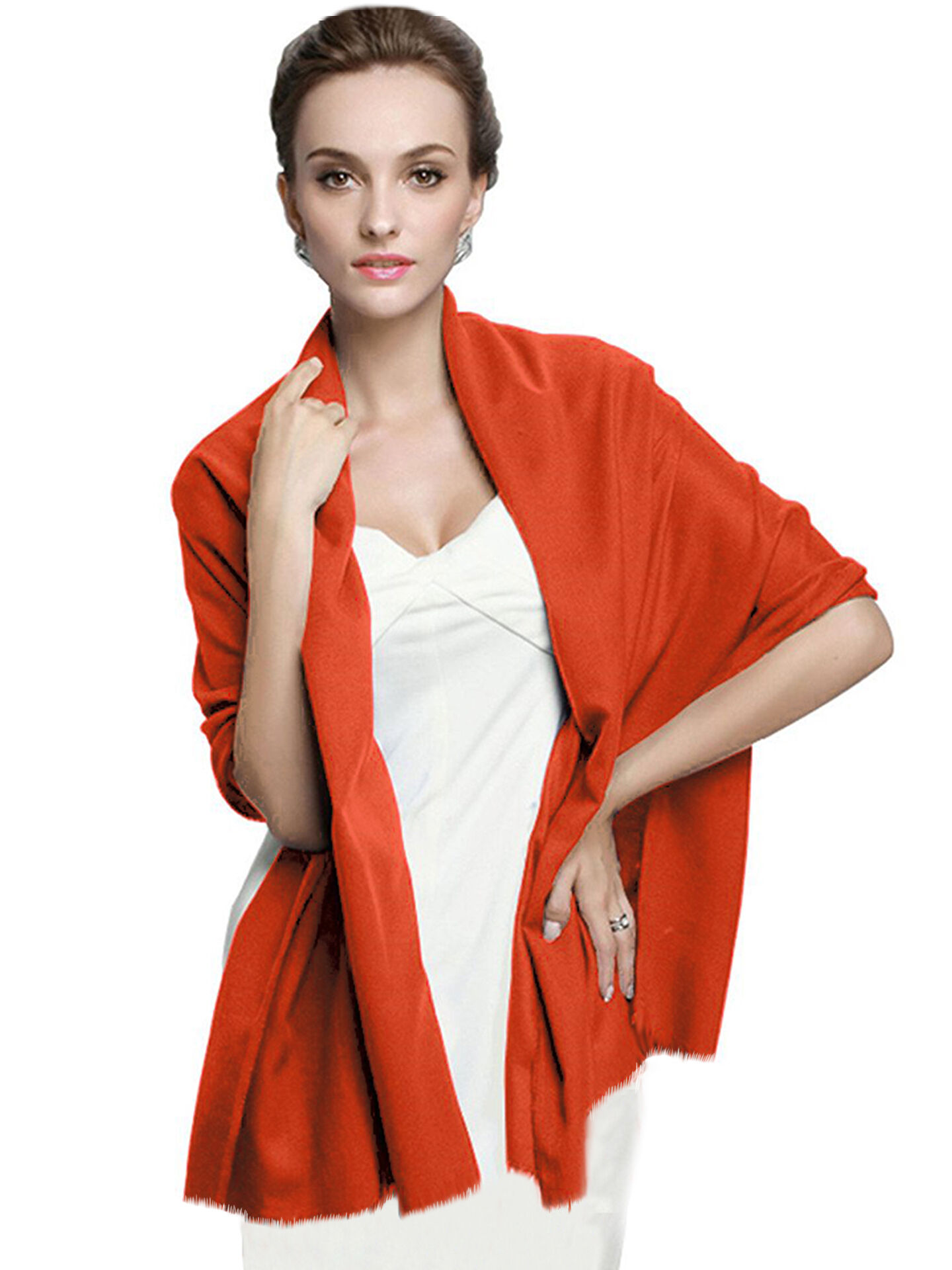 Pashmina Stola Umhang Cashmere Schal Damen Rot Koralle Pashmina Stola Umhang Cashmere Schal Damen Rot Koralle