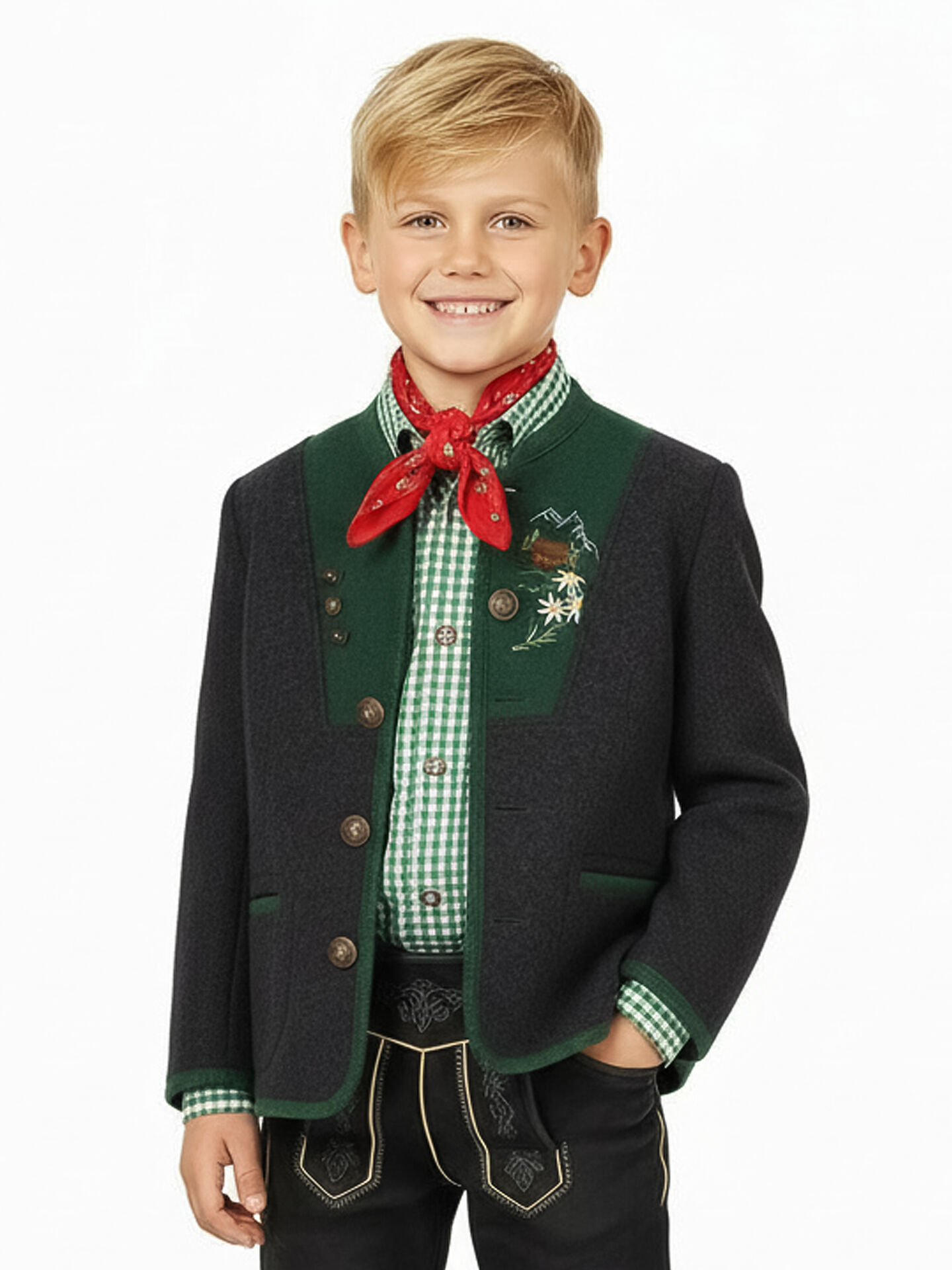Trachtenjacke Jungen/Buben 100% Merinowolle Anthrazit Stickerei