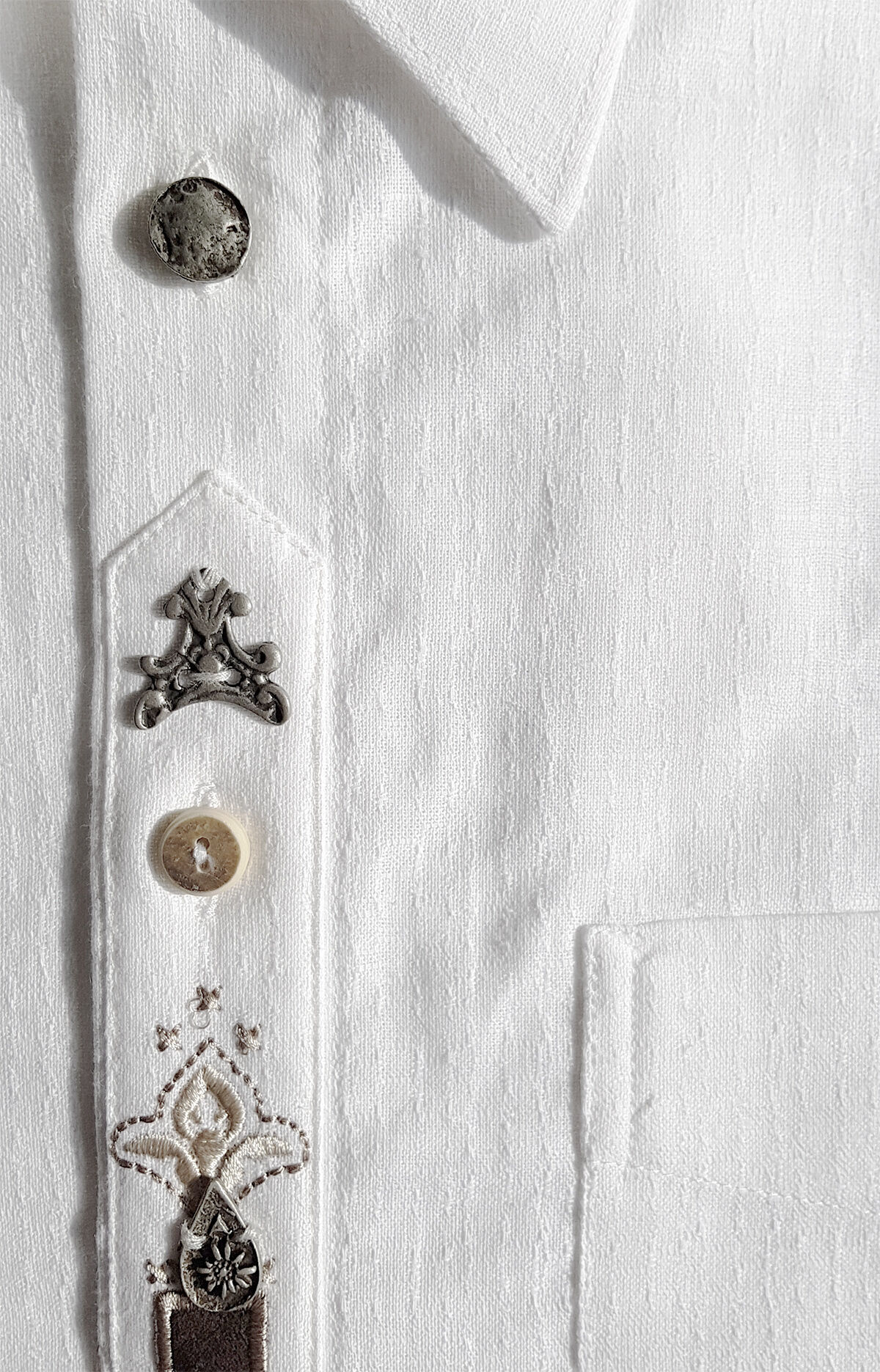 Trachtenhemd Herren Weiß mit Stickerei