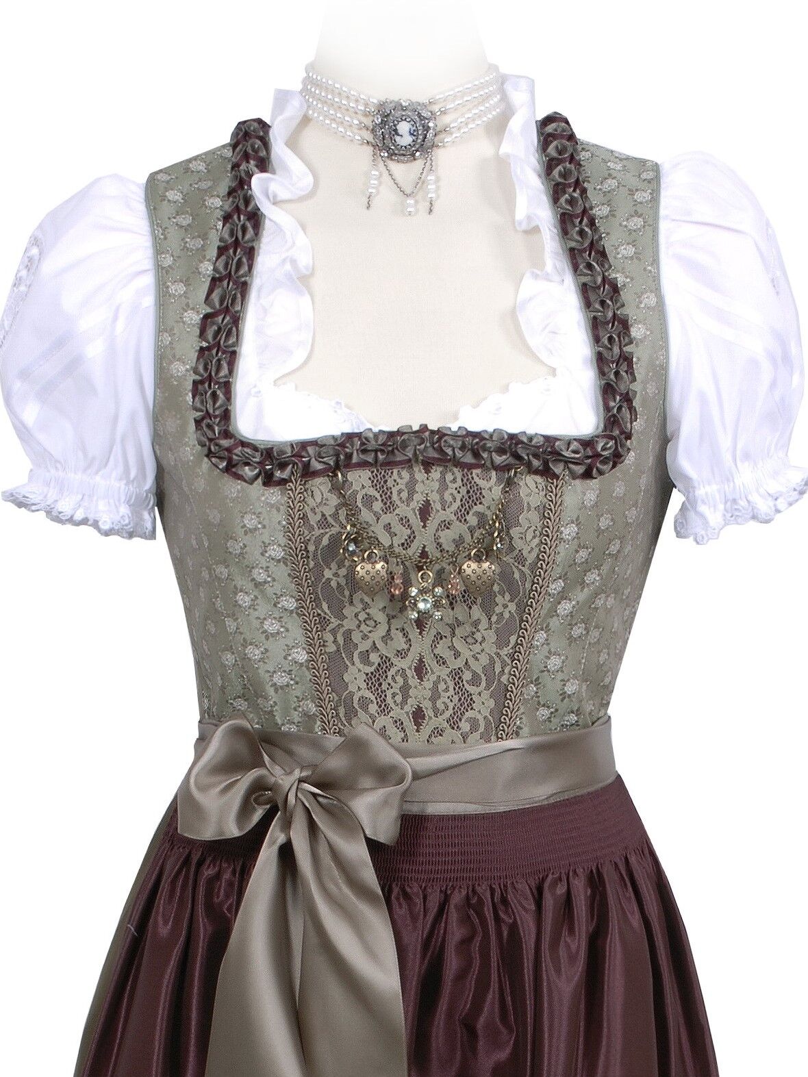 Festliches Dirndl lang - Festtagsdirndl mit edler Satinschürze Grün Weinrot Festliches Dirndl lang - Festtagsdirndl mit edler Satinschürze Grün Weinrot