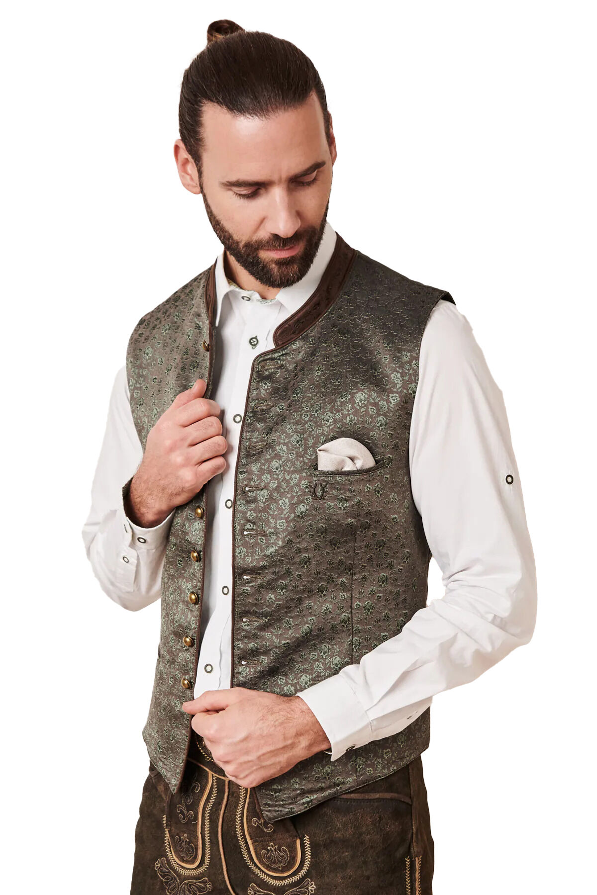 Trachtenweste Herren Hochzeits-Gilet Oliv-Braun FESTLICH Trachtenweste Herren Hochzeits-Gilet Oliv-Braun FESTLICH