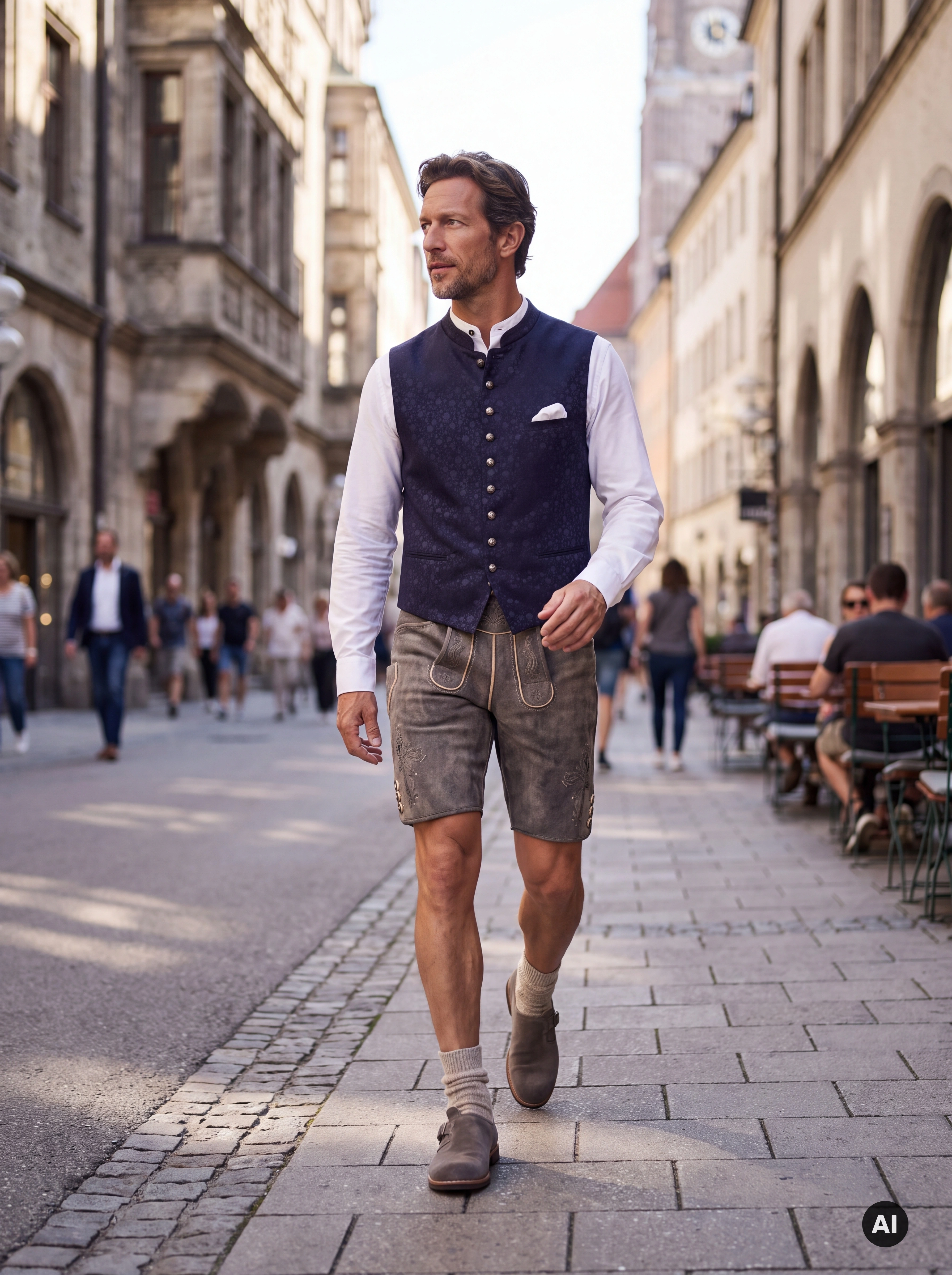 Herren Trachtenweste Alessandro Dunkelblau mit floralem Muster