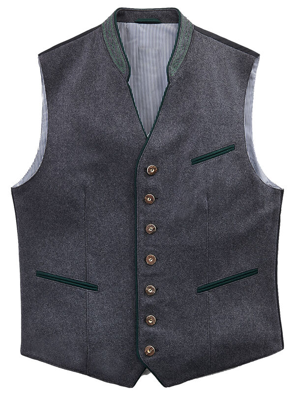 Klassische Trachtenweste Herren Lodenweste Gilet Wolle Mittelgrau Klassische Trachtenweste Herren Lodenweste Gilet Wolle Mittelgrau