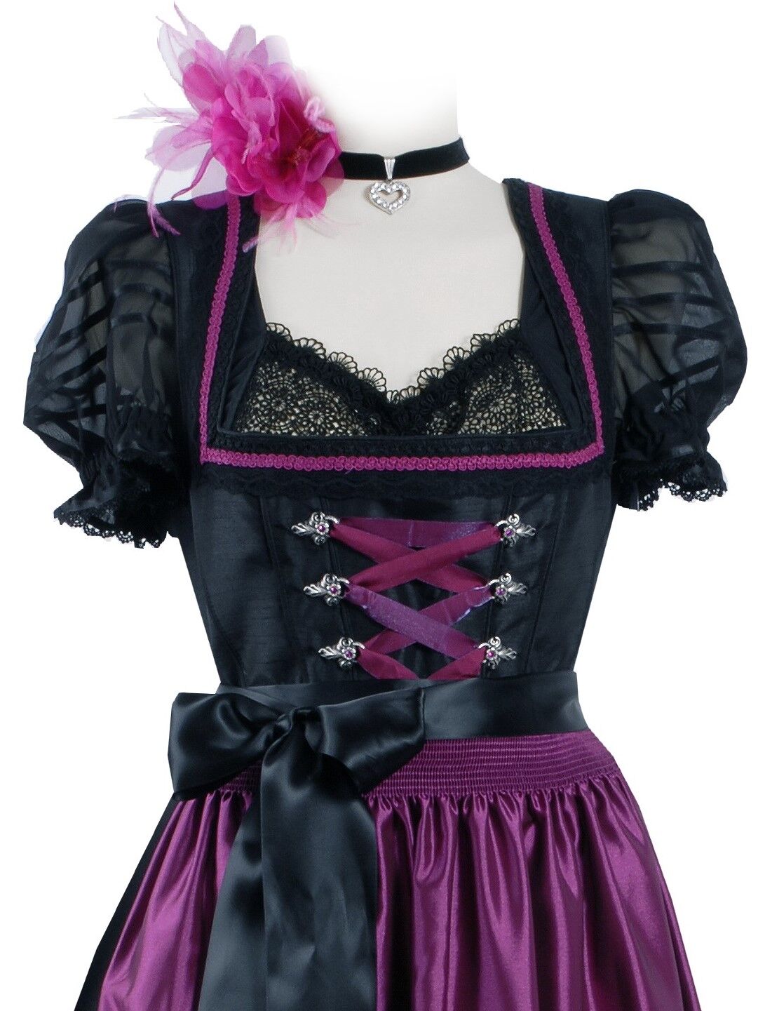 Dirndlbluse Damen festlich Spitze Rüschen + duftigem Georgette Schwarz Dirndlbluse Damen festlich Spitze Rüschen + duftigem Georgette Schwarz