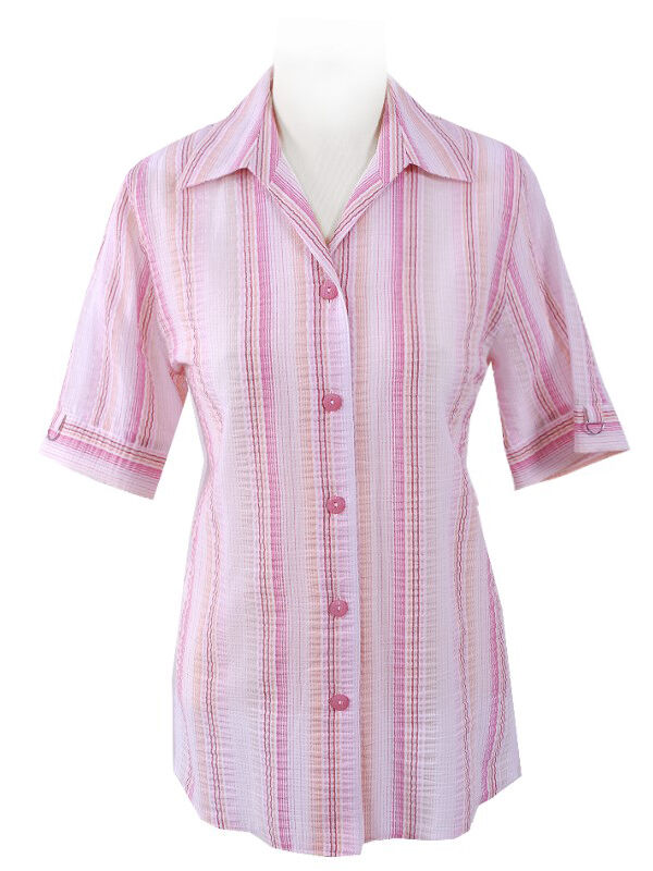 Trachtenbluse Damen Kurzarm Lang zur Jeans Rosa Searsucker Trachtenbluse Damen Kurzarm Lang zur Jeans Rosa Searsucker