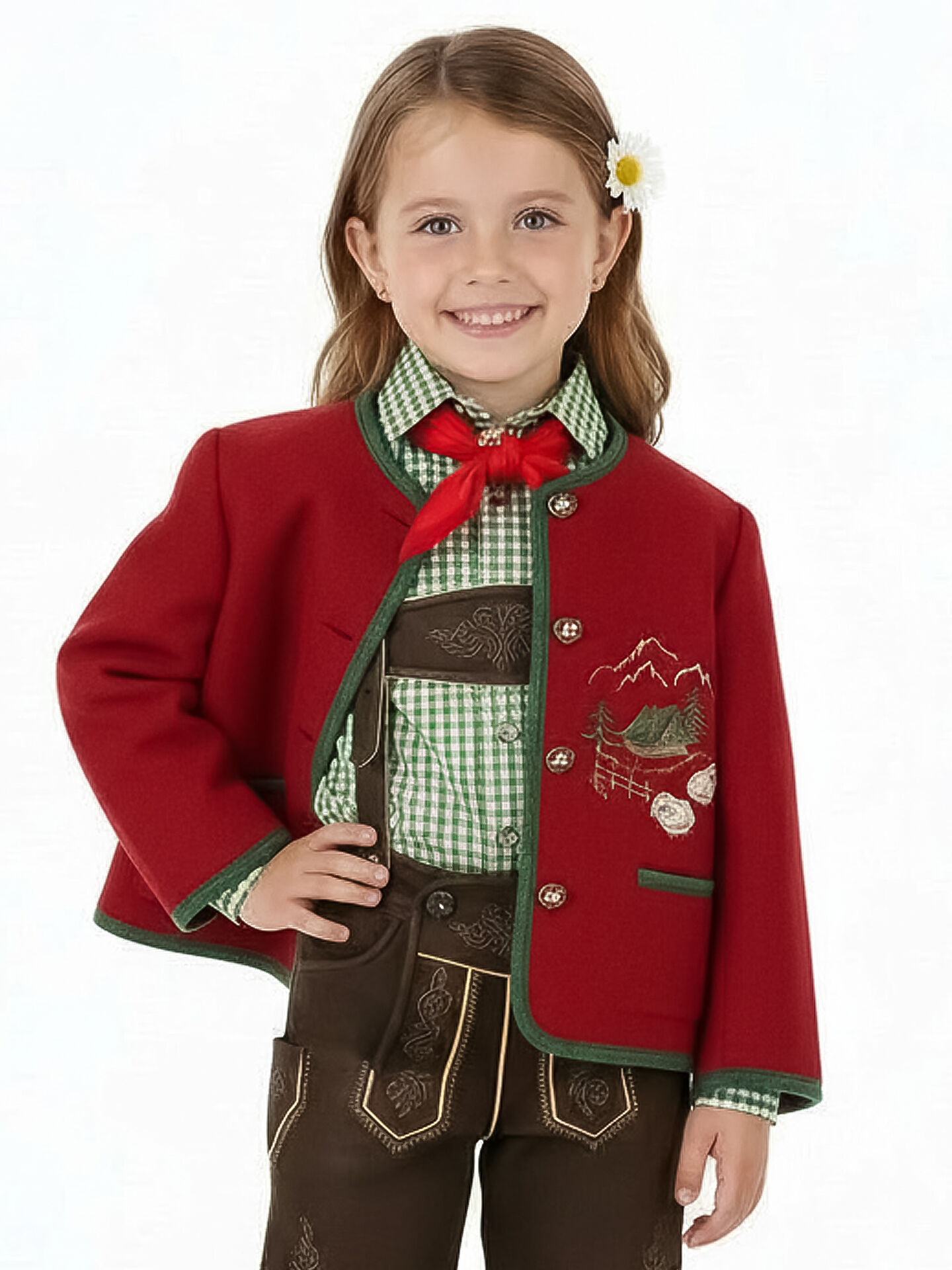 Trachtenjacke Mädchen Madl 100% Merinowolle Rot-Grün