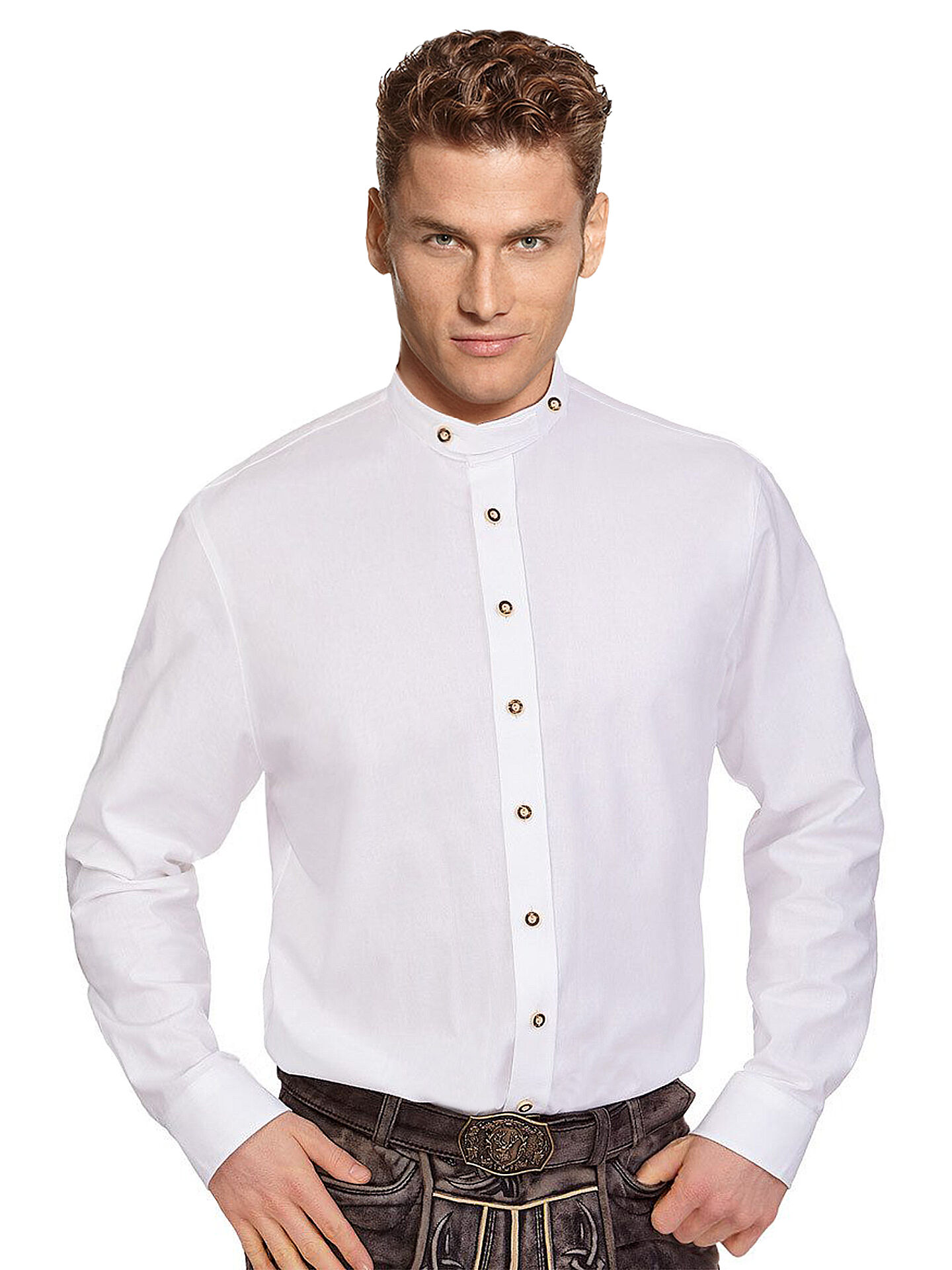 Trachtenhemd Herren Weiß Stehkragen SLIM FIT Trachtenhemd Herren Weiß Stehkragen SLIM FIT