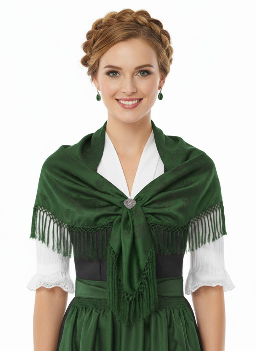 Trachtentuch Dirndltuch Seidentuch 100% Seide Grün Moos