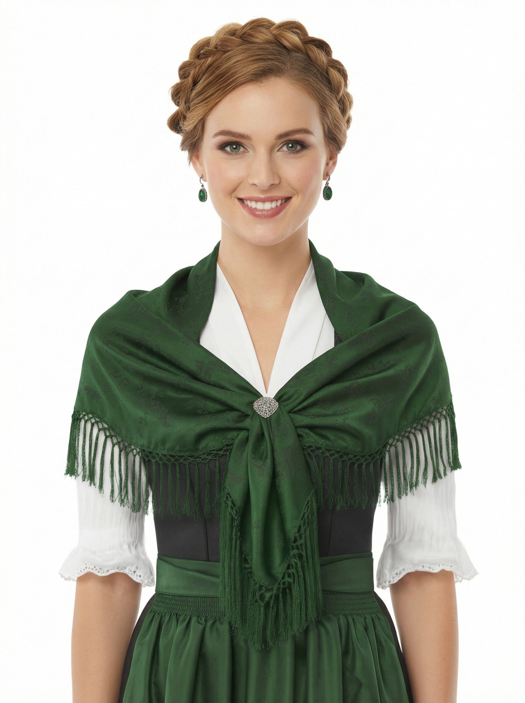 Trachtentuch Dirndltuch Seidentuch 100% Seide Grün Moos