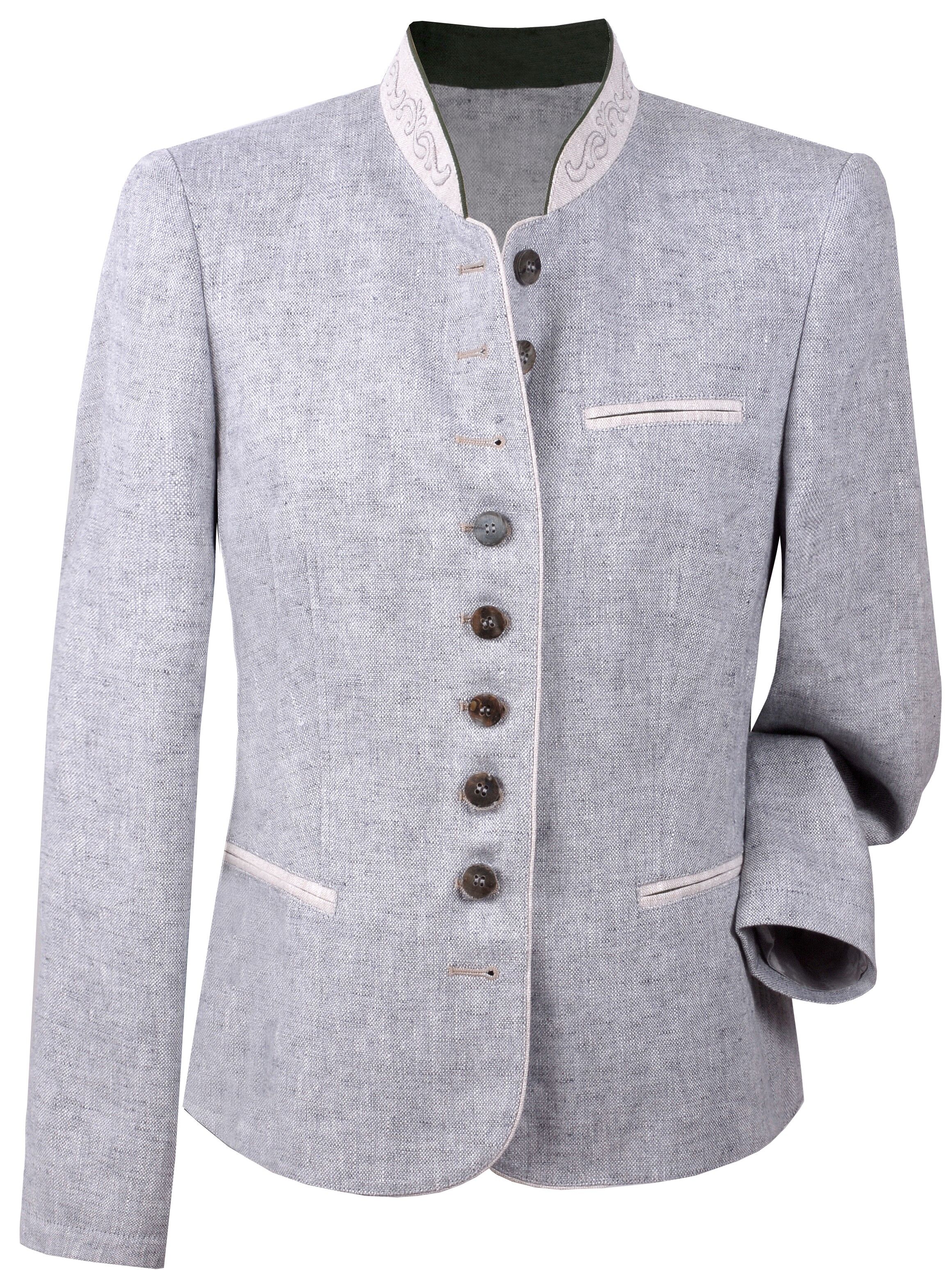 PREMIUM Trachtenblazer Damen - kurzer Leinenblazer Silbergrau PREMIUM Trachtenblazer Damen - kurzer Leinenblazer Silbergrau
