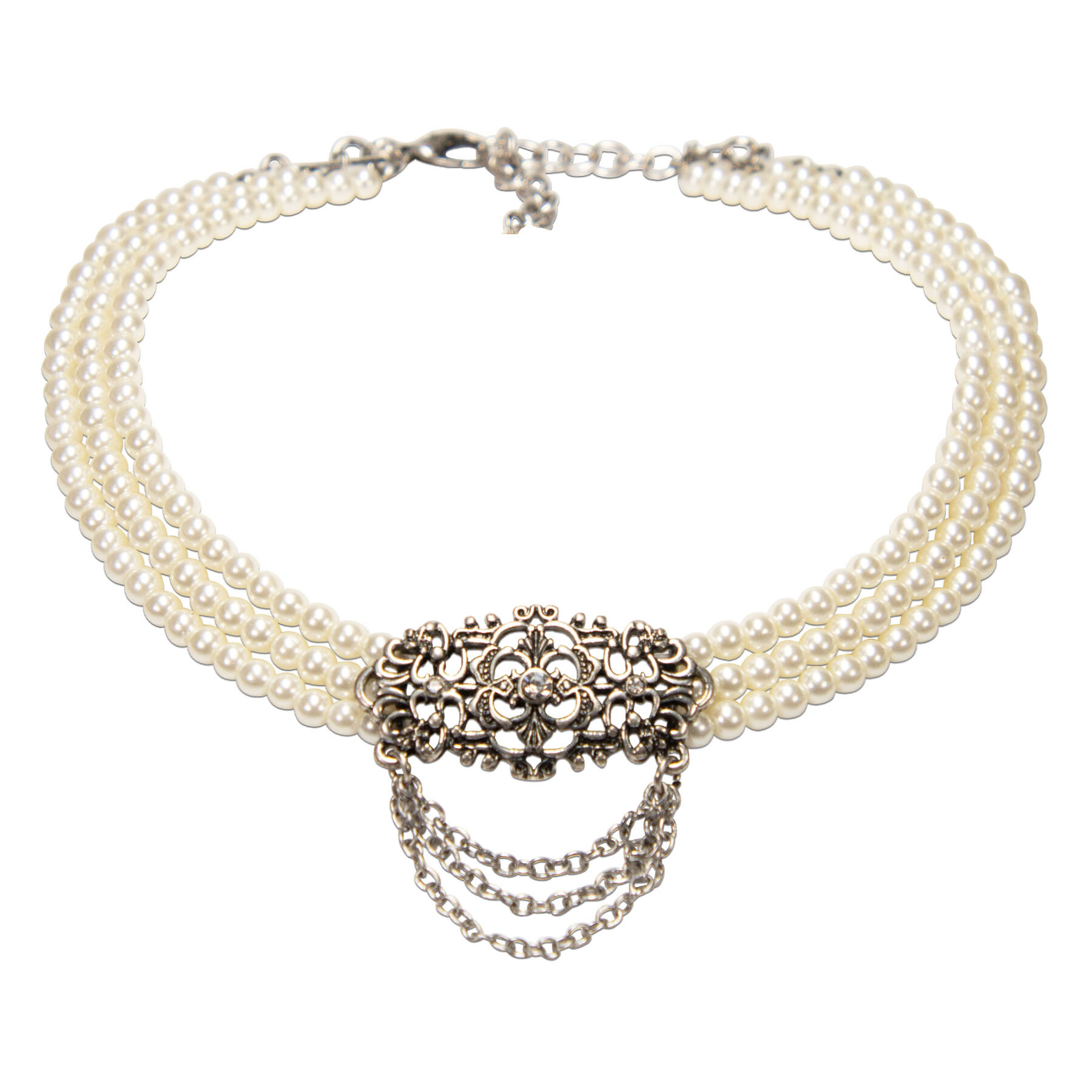 Kropfband Perlen kleine Filigranbrosche  Kropfband Perlen kleine Filigranbrosche