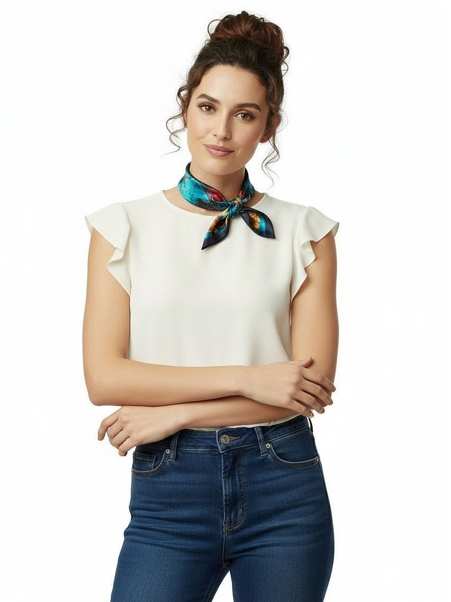 Seidenhalstuch Ginko Damen Nickituch 100% Seide Blau