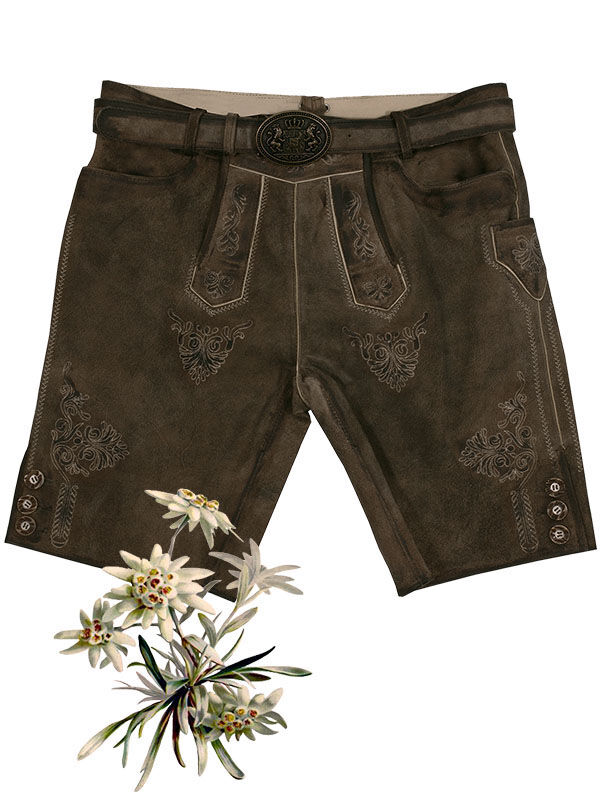 Trachtenlederhose kurze Lederhose Herren Dunkelbraun-Antik Trachtenlederhose kurze Lederhose Herren Dunkelbraun-Antik