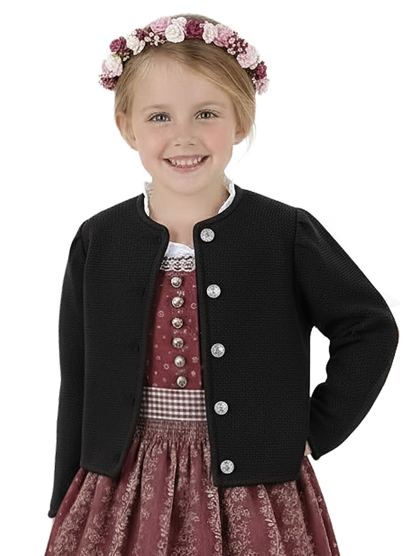 Trachtenjacke Mädchen Madl 100% Merinowolle Links-Links Schwarz