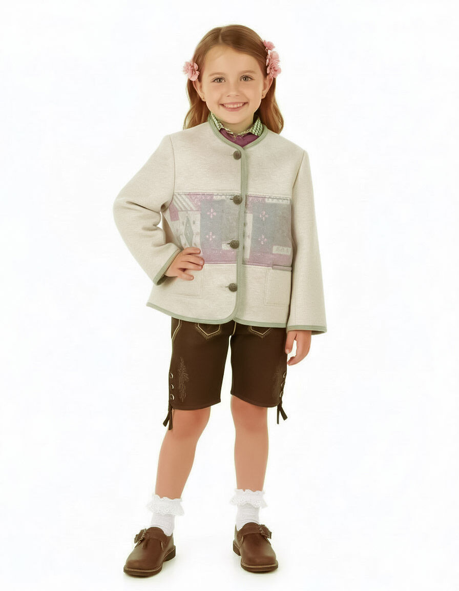 Trachtenjacke Mädchen Walkjacke 100% Merinowolle Rosa-Natur