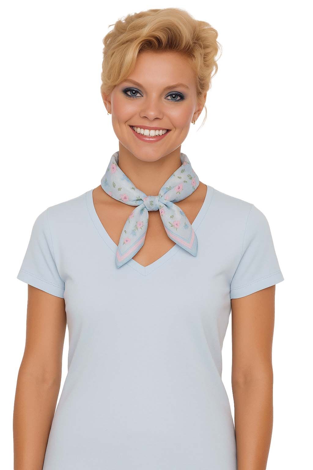 Trachtenhalstuch Nickituch Rosen-Dessin Blau Violett Apricot
