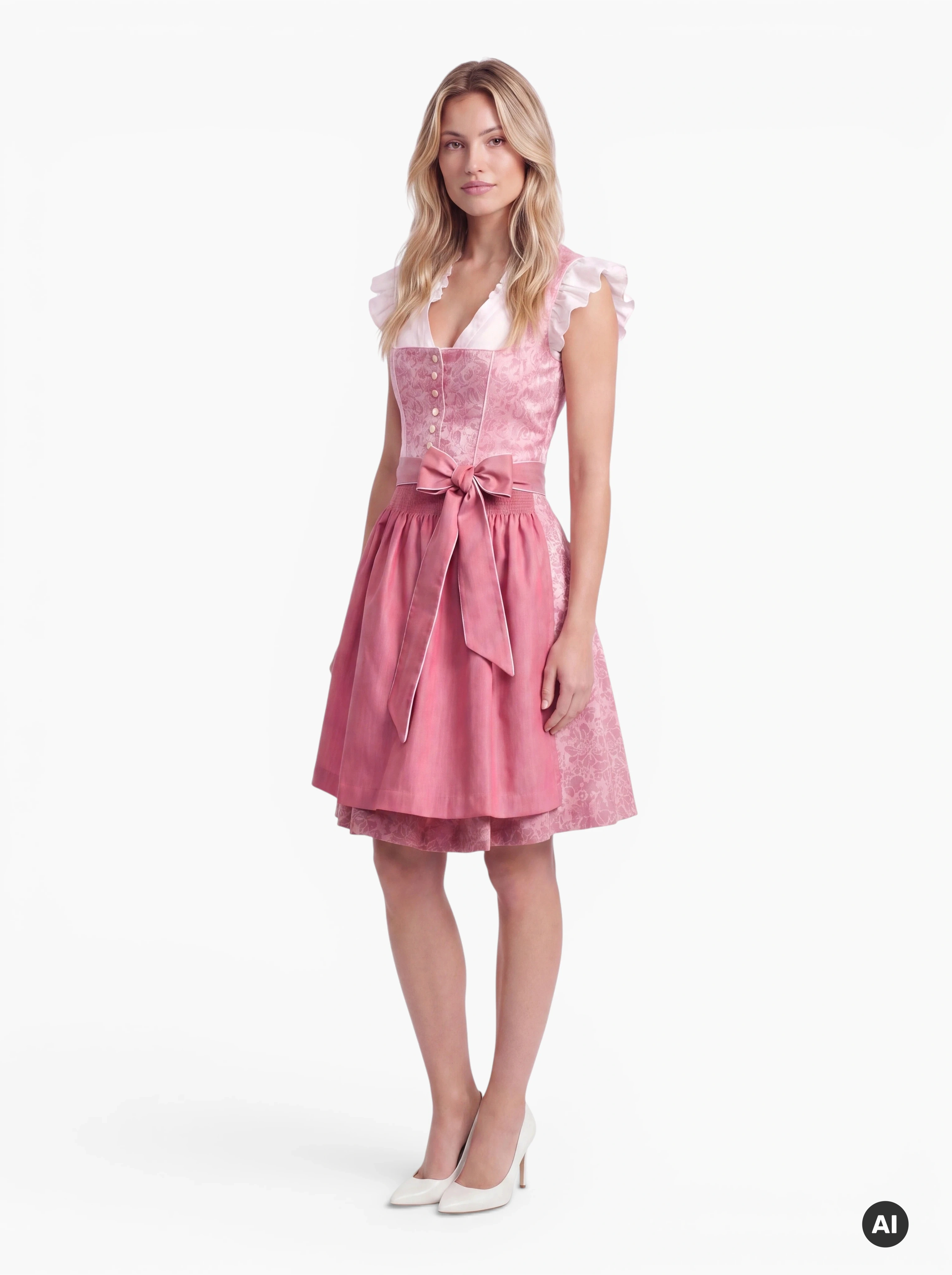 Mini-Dirndl Kaja Rosa 50 cm – florales Jacquardmuster