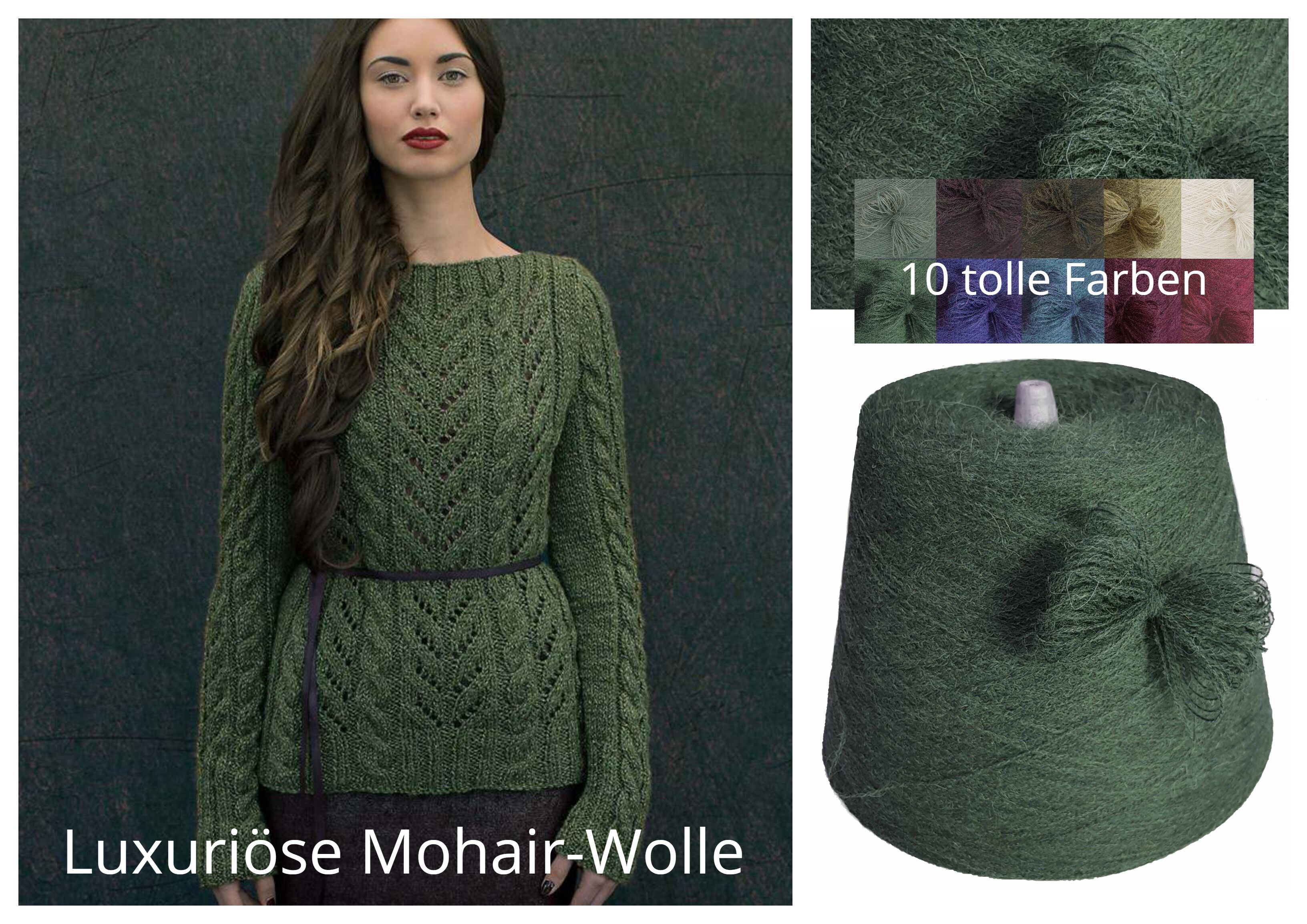 PREMIUM MOHAIR/SCHURWOLLE/Mix - STRICKWOLLE - 1 Konen/800 Gramm Grün Tanne PREMIUM MOHAIR/SCHURWOLLE/Mix - STRICKWOLLE - 1 Konen/800 Gramm Grün Tanne