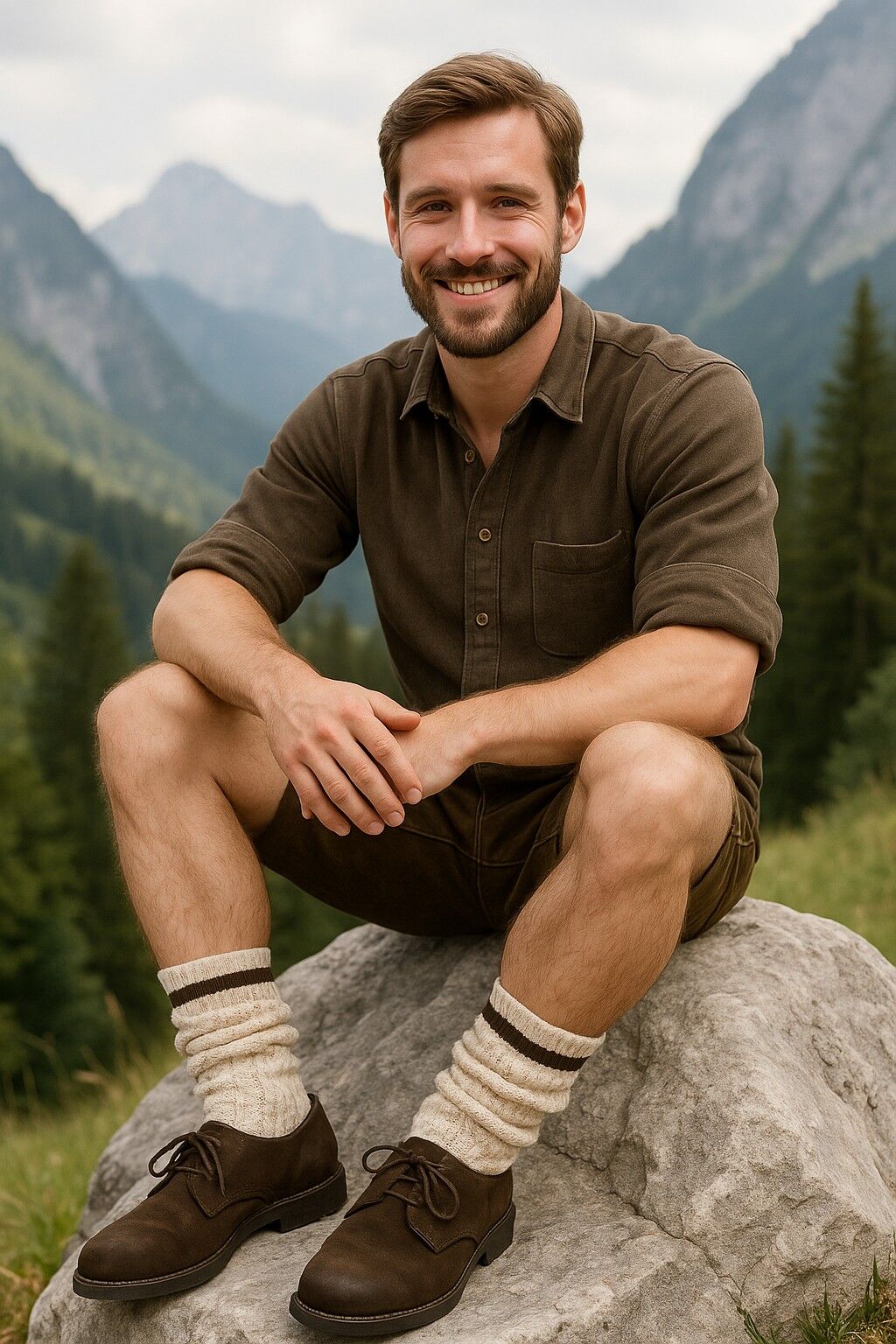 Trachtensocken Herren kurz Natur-Braun  Trachtensocken Herren kurz Natur-Braun