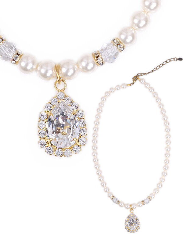 Premium Trachtenkette Perlenkette Herz Swarovski Elements  Premium Trachtenkette Perlenkette Herz Swarovski Elements
