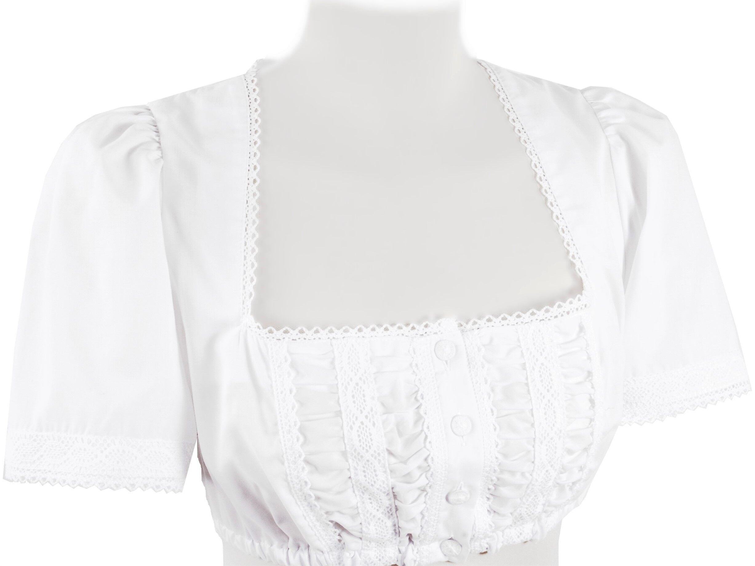 Dirndlbluse Damen Carré-Ausschnitt Kurzarm Biesen + Spitze Weiß Dirndlbluse Damen Carré-Ausschnitt Kurzarm Biesen + Spitze Weiß