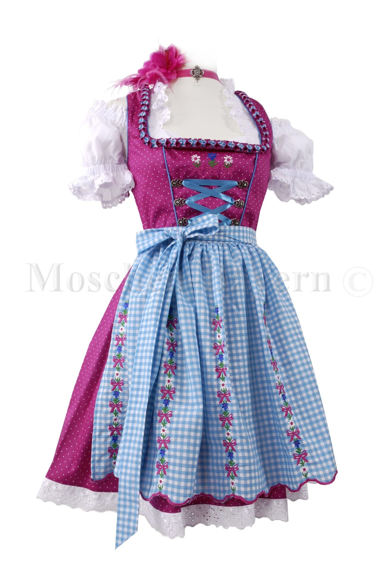 Süßes Wiesn-Dirndl - Mini-Dirndl kurzes Dirndl kariert Pink-Blau Süßes Wiesn-Dirndl - Mini-Dirndl kurzes Dirndl kariert Pink-Blau