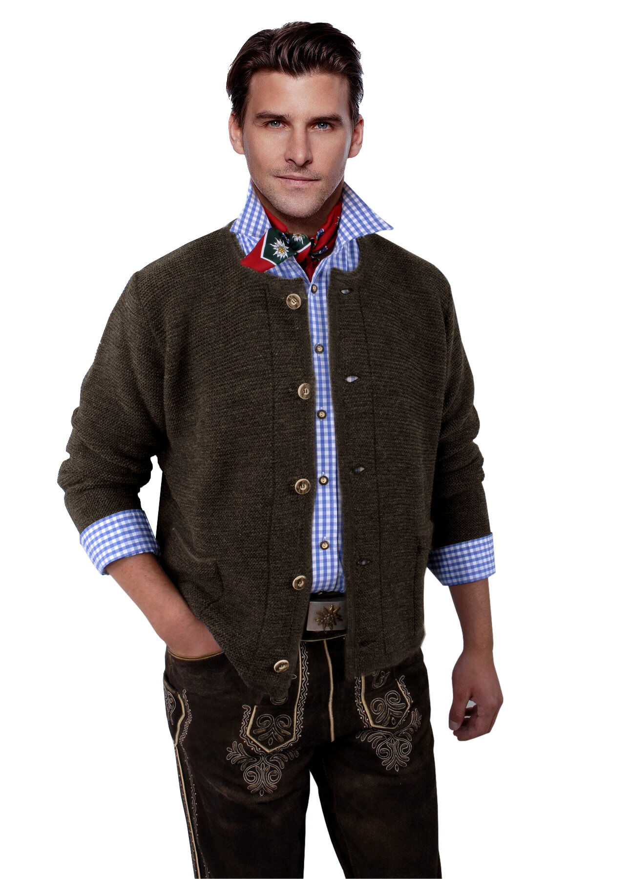 Trachtenstrickjacke Herren Links-Links  Trachtenjanker Braun Trachtenstrickjacke Herren Links-Links  Trachtenjanker Braun