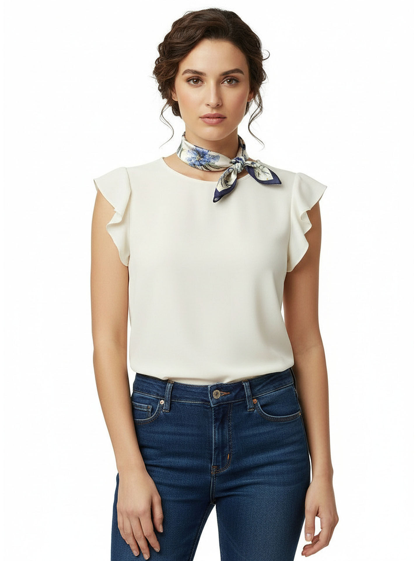 Seidenhalstuch Iris Damen Nickituch 100% Seide Hellblau-Marine