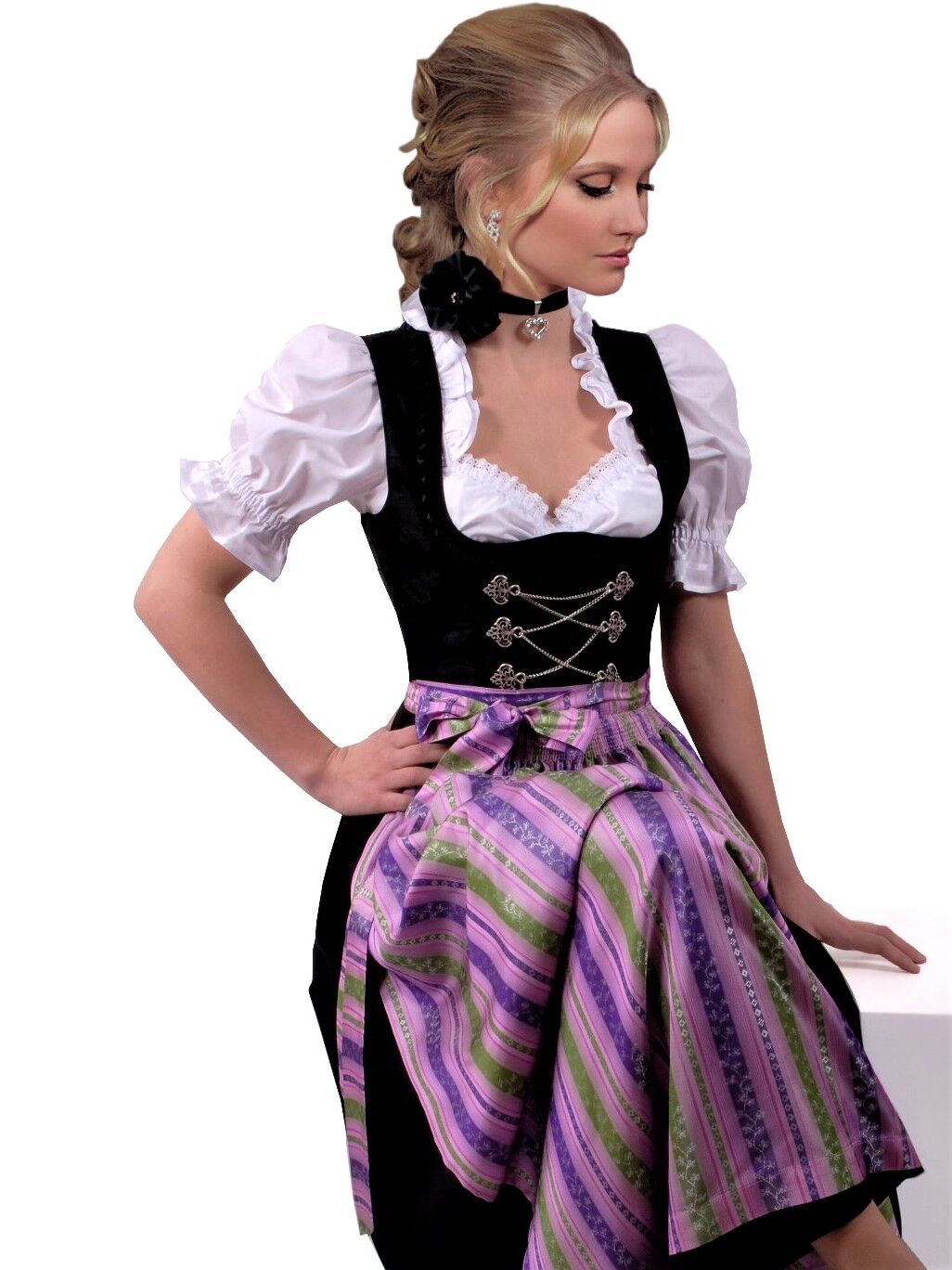 Festliches Dirndl lang - Festtagsdirndl Rosa-Schwarz Set 3-teilig + Bluse Festliches Dirndl lang - Festtagsdirndl Rosa-Schwarz Set 3-teilig + Bluse