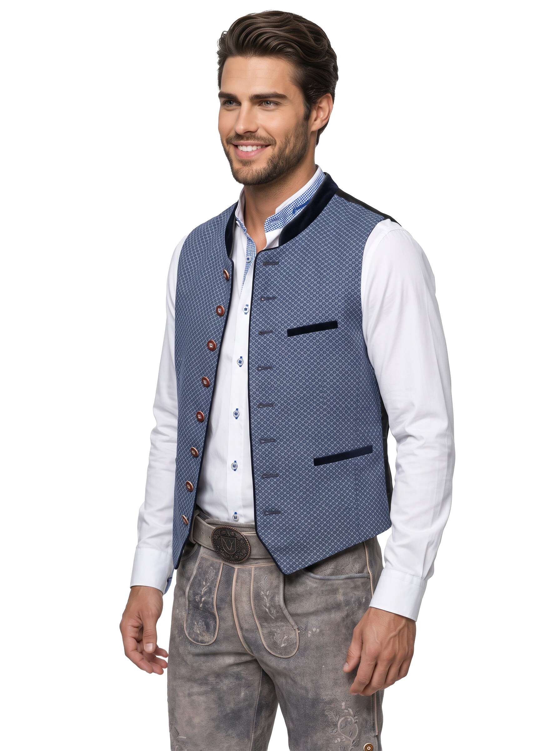 Trachtenweste Herren Antonio Blau & Oliv – Elegantes Gilet aus 100% Baumwolle