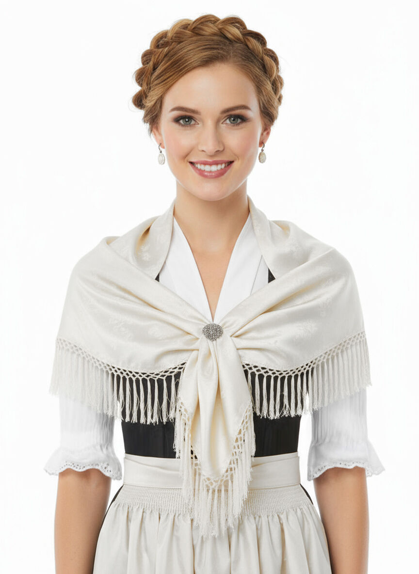Trachtentuch Dirndltuch Seidentuch 100% Seide Silk Scarf Weiß