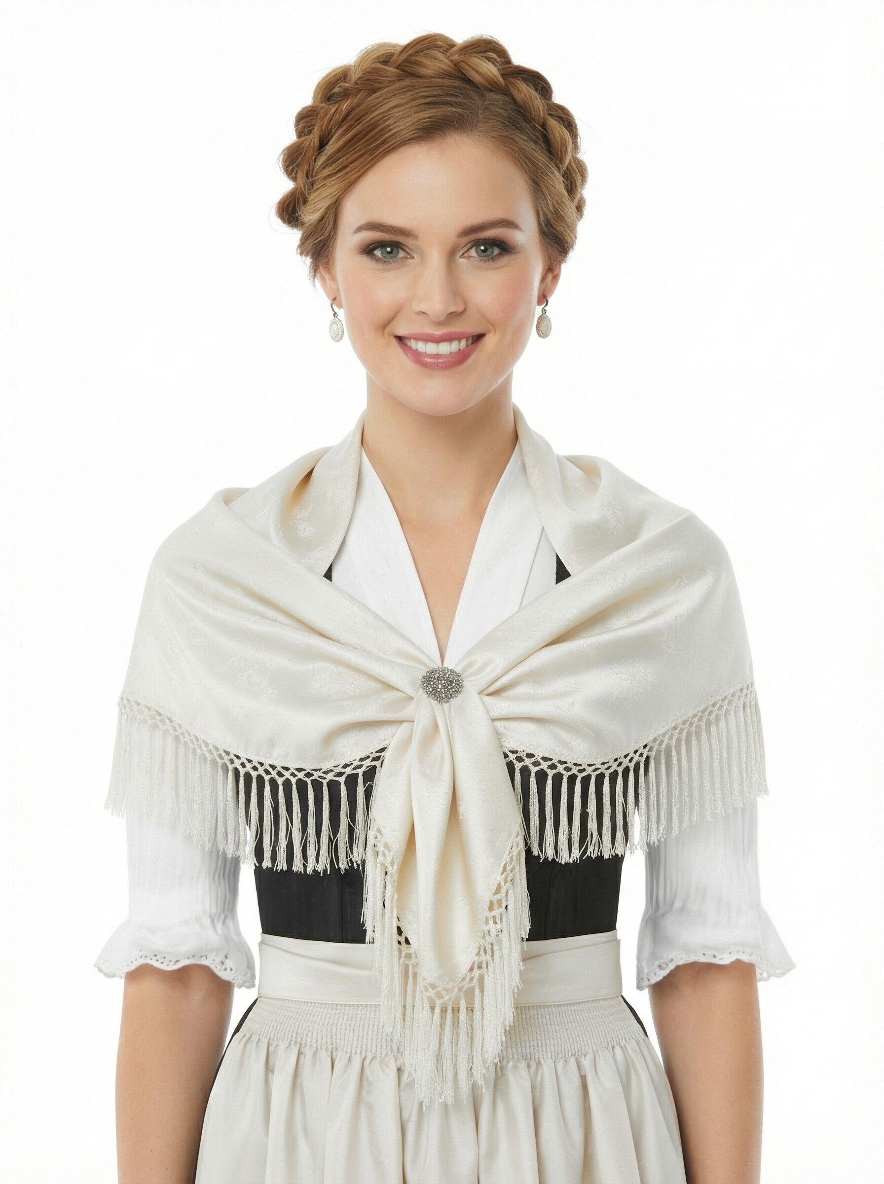 Trachtentuch Dirndltuch Seidentuch 100% Seide Silk Scarf Weiß