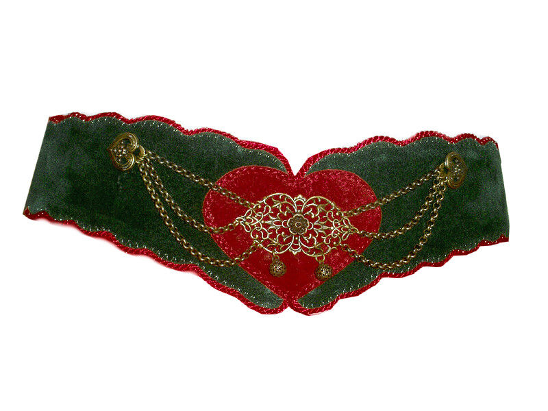 Trachtengürtel Leder Herzel Grün-Rot  ()  B Trachtengürtel Leder Herzel Grün-Rot  ()  B