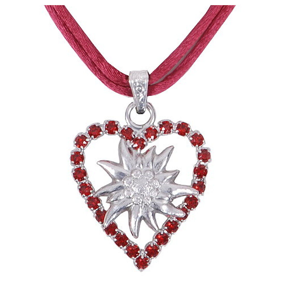 Trachtenherz Edelweißkette Swarovski Elements Rot Trachtenherz Edelweißkette Swarovski Elements Rot