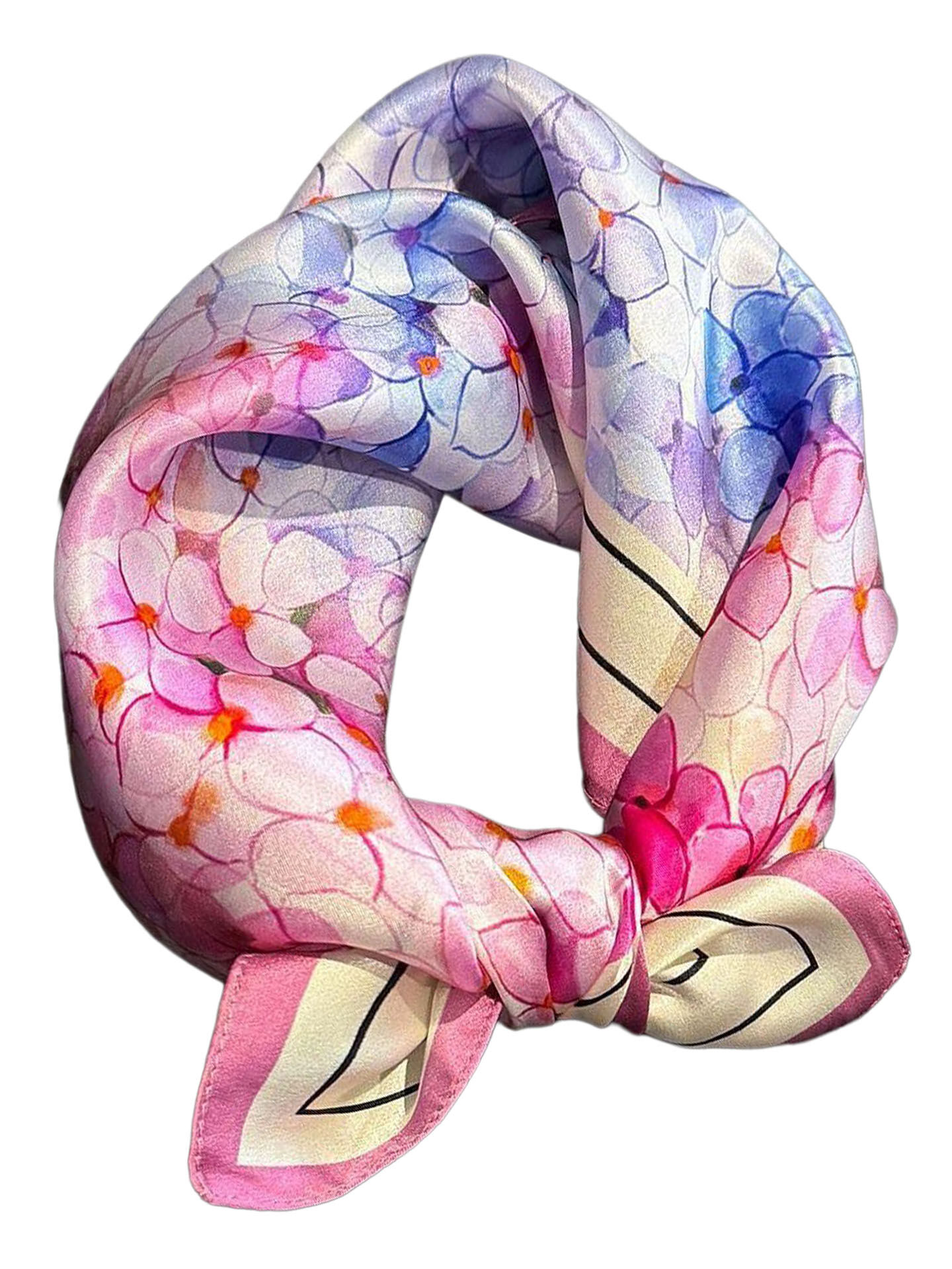 Seidenhalstuch Hortensia Damen Nickituch 100% Seide Pink-Blau