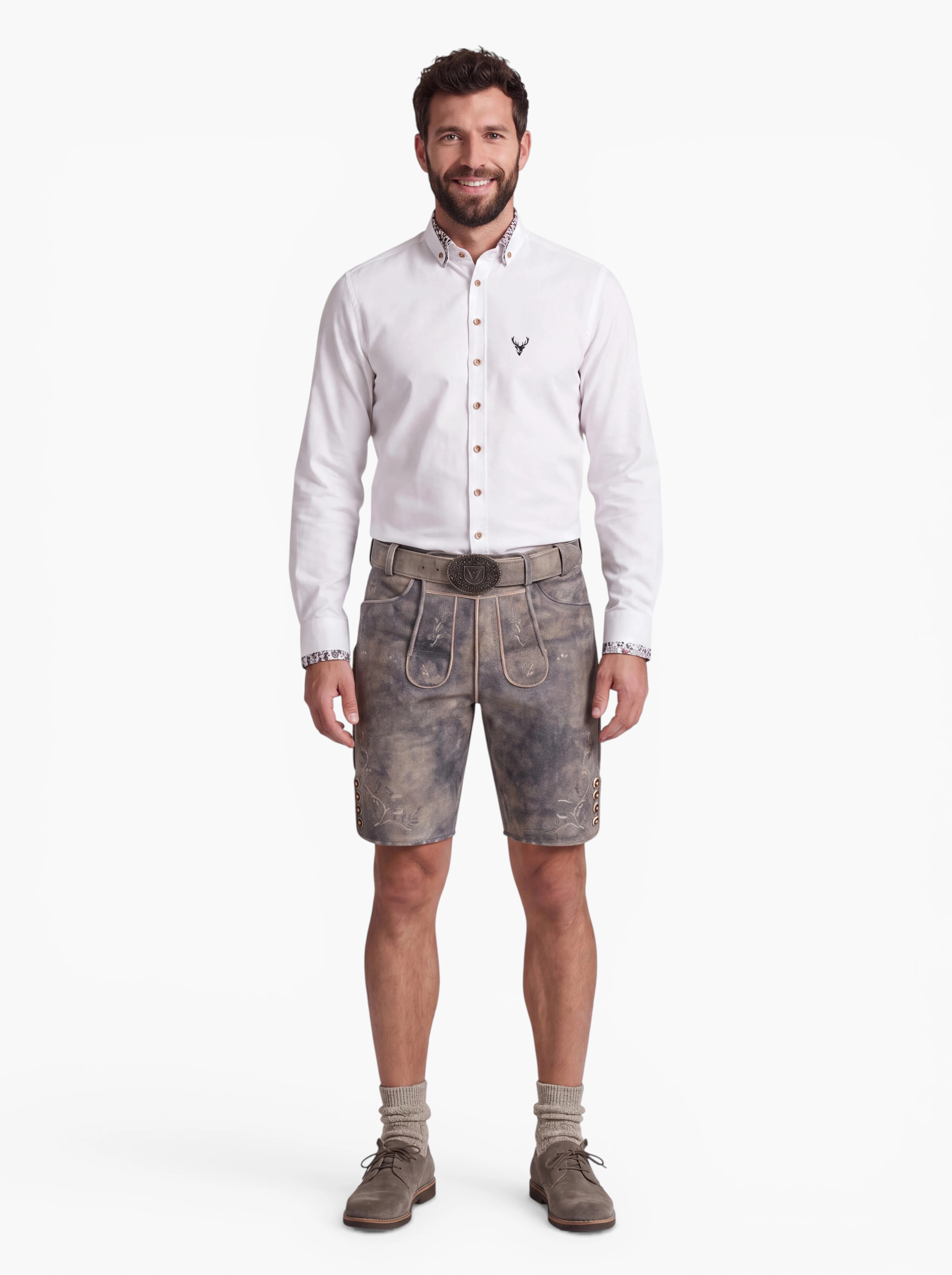 Herren-Lederhose Berno Hellgrau mit Gürtel aus 100% Leder